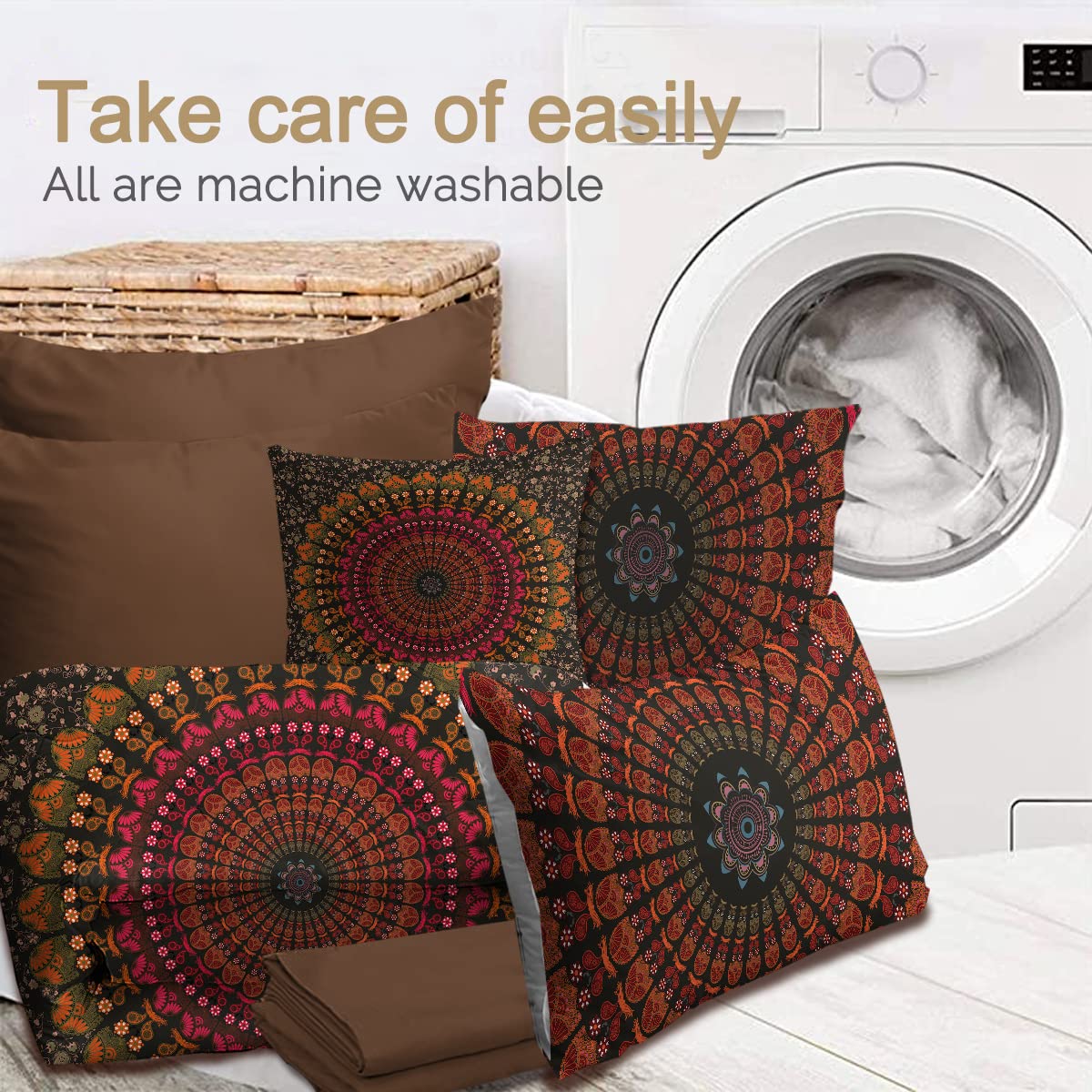 BlessLiving 8-Piece Bohemian Mandala Comforter Set - King Size Bed-in-A-Bag with Comforter, Sheets & Pillow Shams - Red Boho Hippie Bedding for Cozy Bedroom Decor & Guest Room Styling