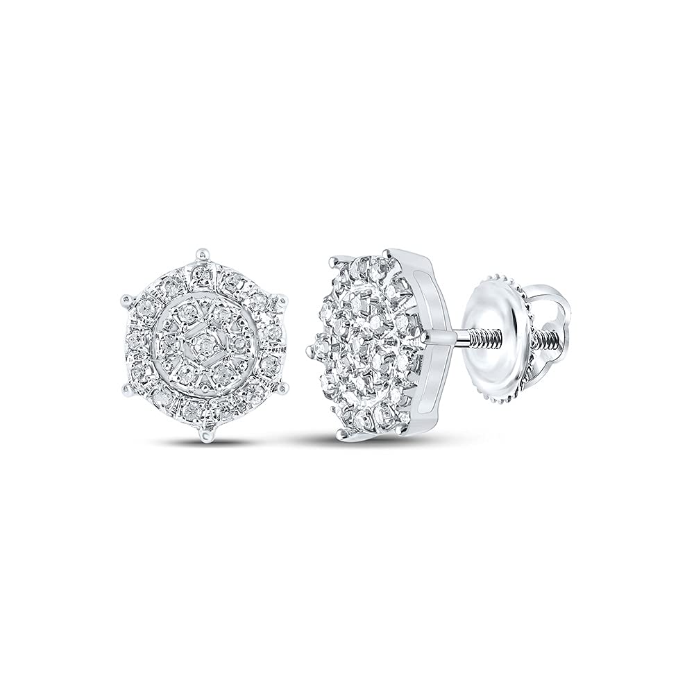 10K White Gold Women's Round Diamond Hexagon Cluster Earrings 1/8 Cttw - Elegant Jewelry for Parties, Weddings & Special Occasions