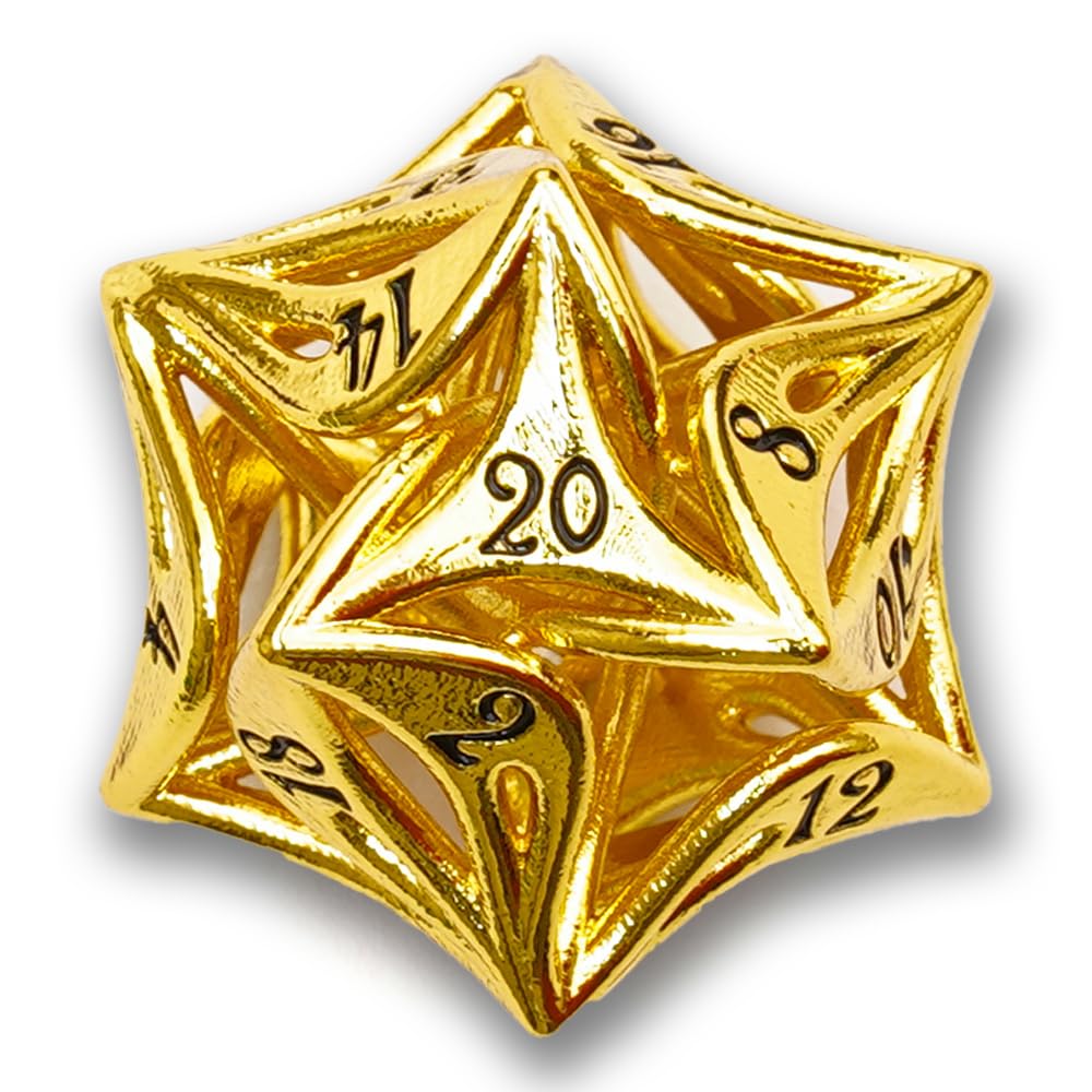 DND Dice Set - 7-Piece Metal Hollow RPG Dice for Dungeons & Dragons, Savage Worlds & Tabletop Games | Ancient Gold Plated Copper D4-D20 Polyhedral Dice | Perfect for RPG Campaigns, Collectors & Gift Giving
