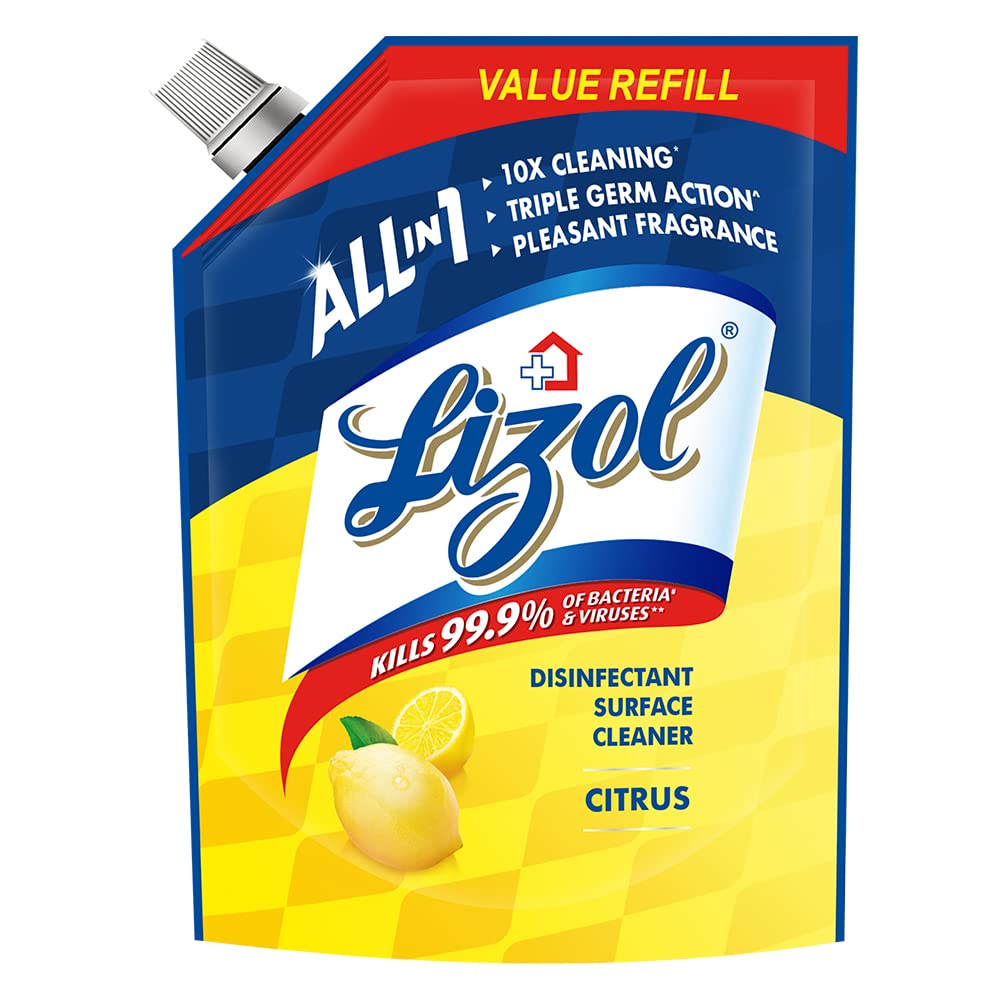 Lizol 1800ml Citrus Disinfectant Surface & Floor Cleaner Liquid Refill - Kills 99.9% Germs | All-Purpose Floor Mop Solution | India's #1 Floor Cleaner | Ideal for Kitchen, Bathroom & High-Traffic Areas