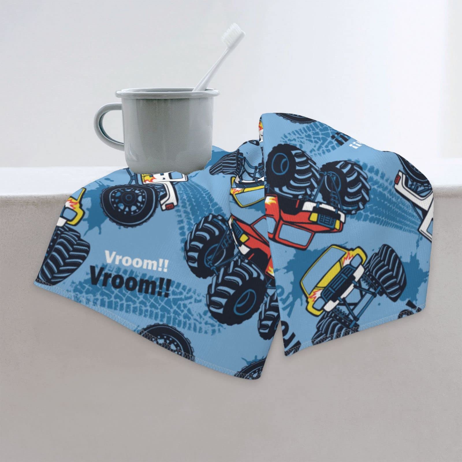 Perinsto Blue Monster Truck Cars Hand Towel - 27.5