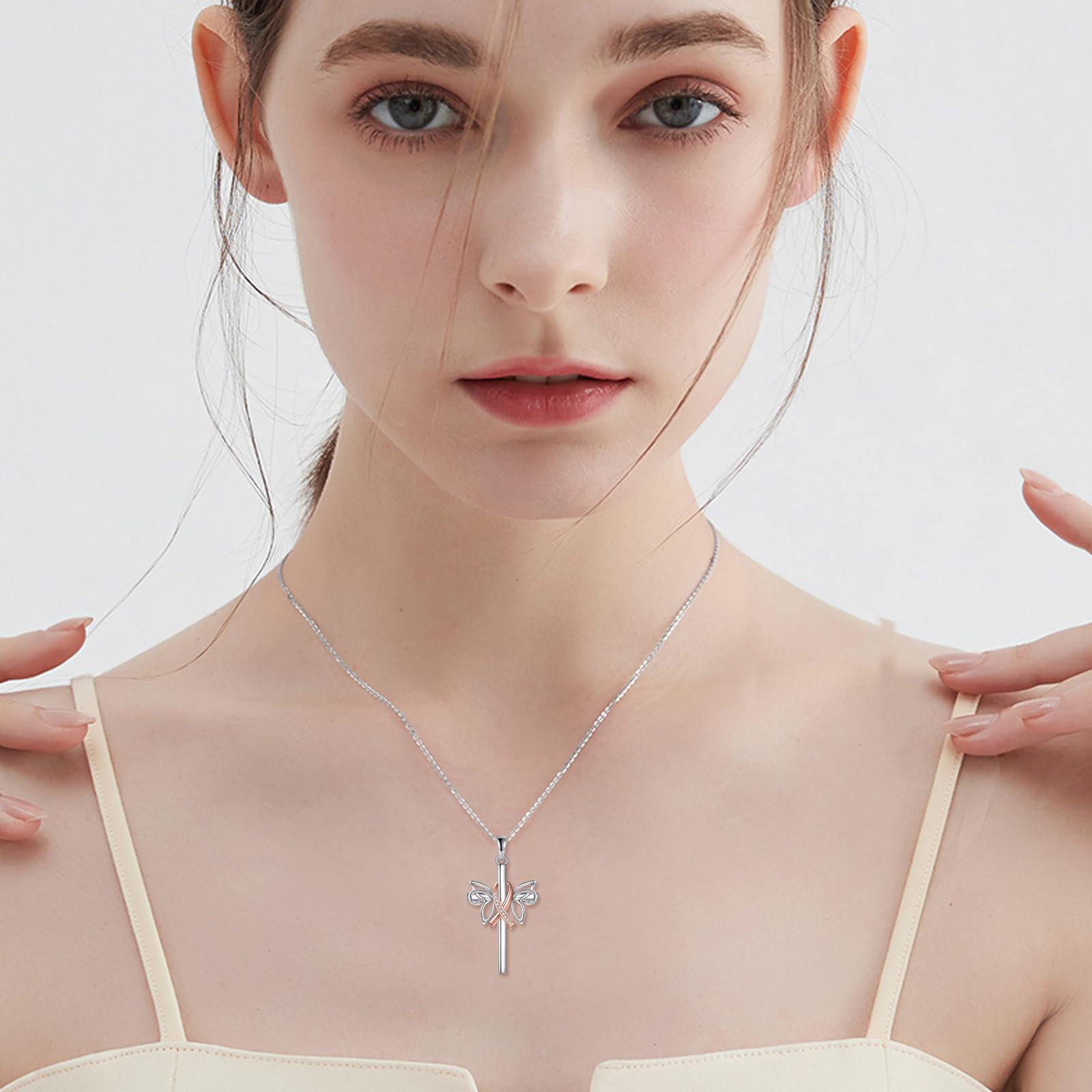 Sterling Silver Pink Ribbon Pendant Necklace - Breast Cancer Awareness Jewelry for Women Survivors, Butterfly & Dragonfly Charm Gift for Hope & Support | Perfect for Fundraisers, Survivor Celebrations & Daily Wear