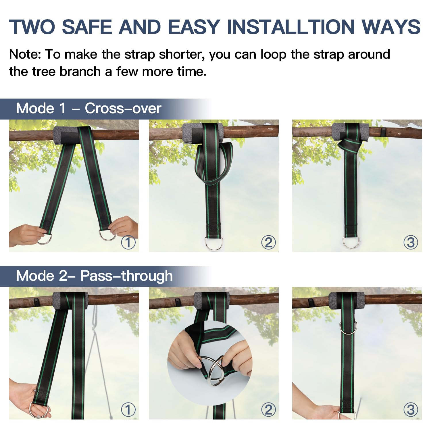 KOMUSMO 5ft Heavy Duty Tree Swing Hanging Straps Kit (2-Pack) - 2200 lb Capacity, Portable Camping Hammock Straps with Tree Protector - Perfect for Backyard Swings, Hammock Camping & Outdoor Adventures