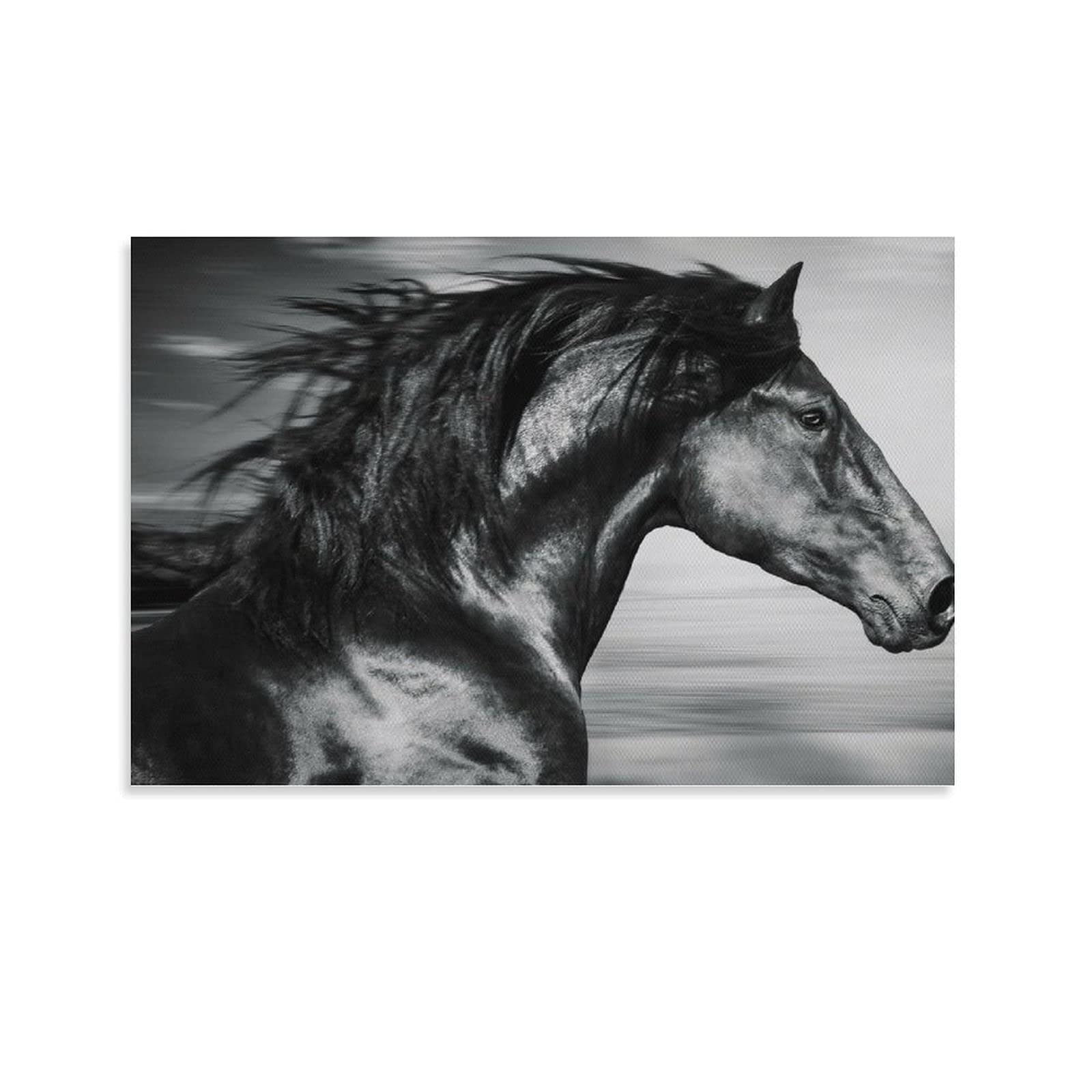 Black and White Running Horse Wall Art Poster - Modern Animal Canva Painting for Home & Office Decor - Perfect for Bedroom, Living Room, and Workspace Aesthetics