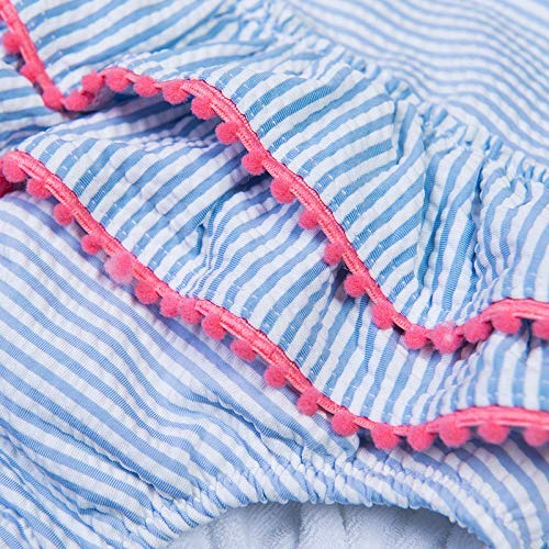 Julysand Toddler Girls One Piece Swimsuit - Pink & White Striped 3D Flower Ruffled Swim Dress | UV Protection Bathing Suit for Beach, Pool & Summer Water Play