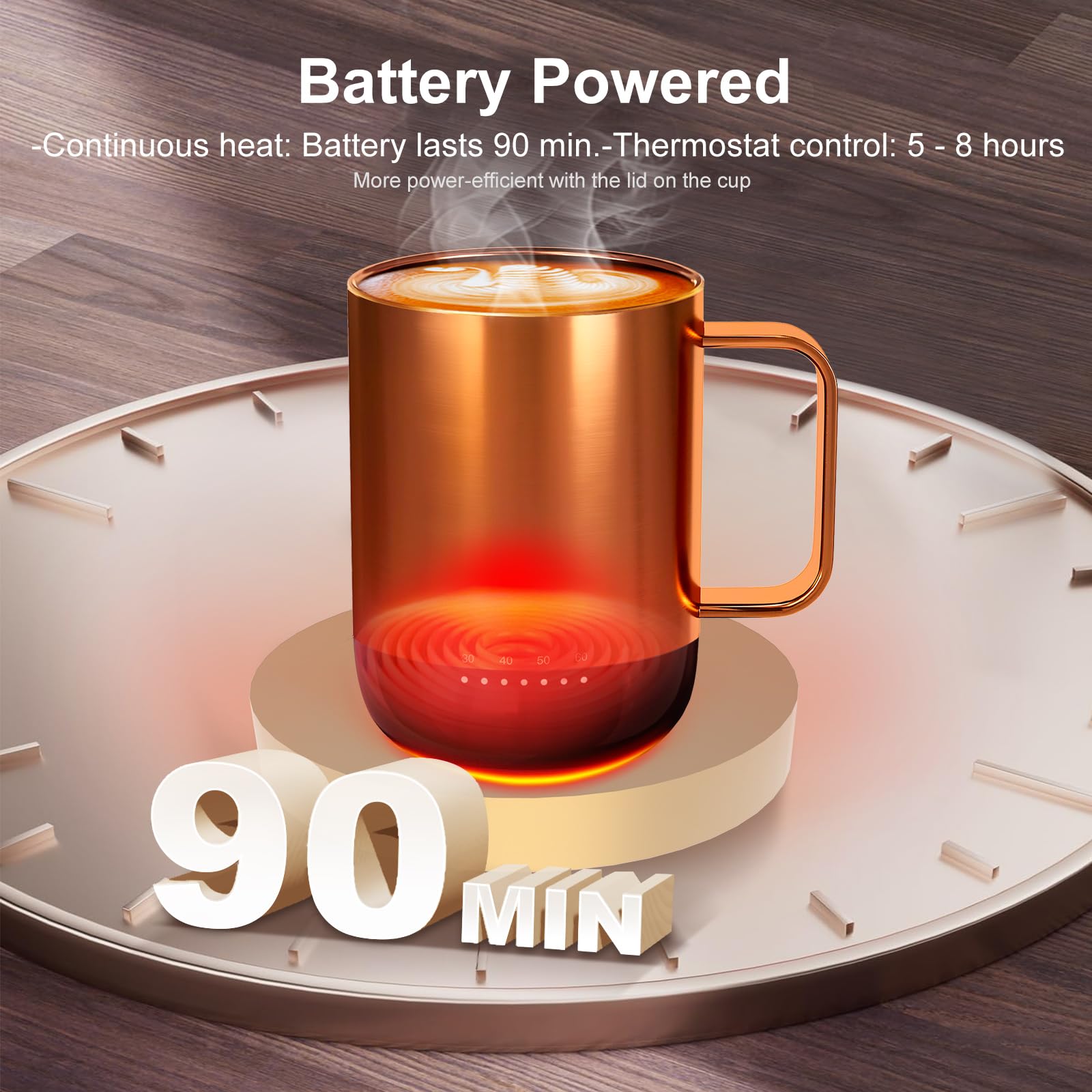 VSITOO S3PRO Smart Temperature Control Heated Coffee Mug - 14oz Copper, Rechargeable & Battery Powered, APP/Manual Control, LED Display - Perfect for Office, Travel, and Home Use