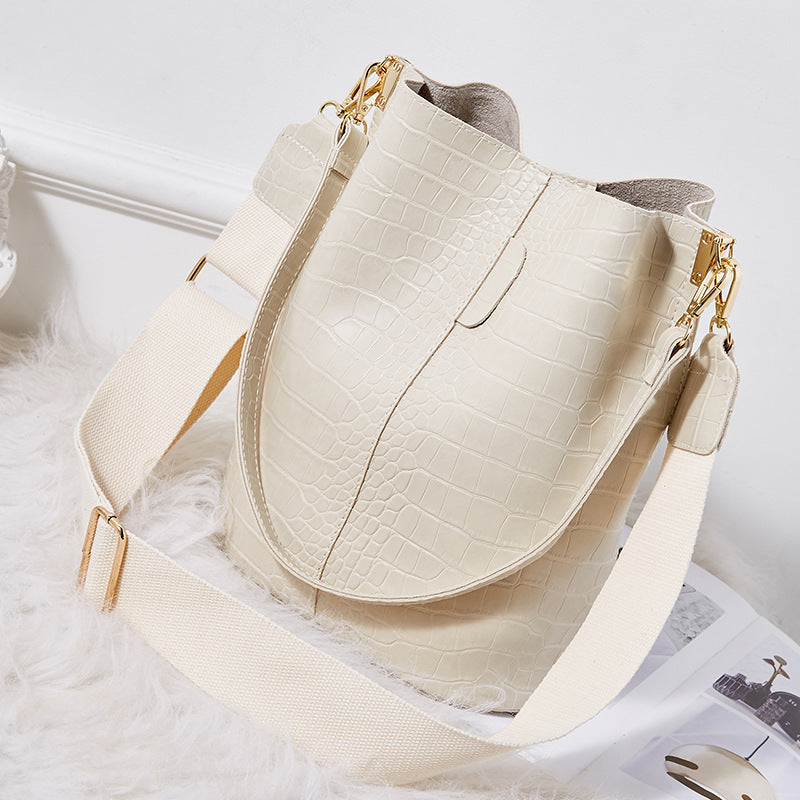 Vegan Leather Shoulder Bag - Wide Strap Bucket Crossbody Purse for Women, Fashionable & Durable - Perfect for Work, Travel & Everyday Use