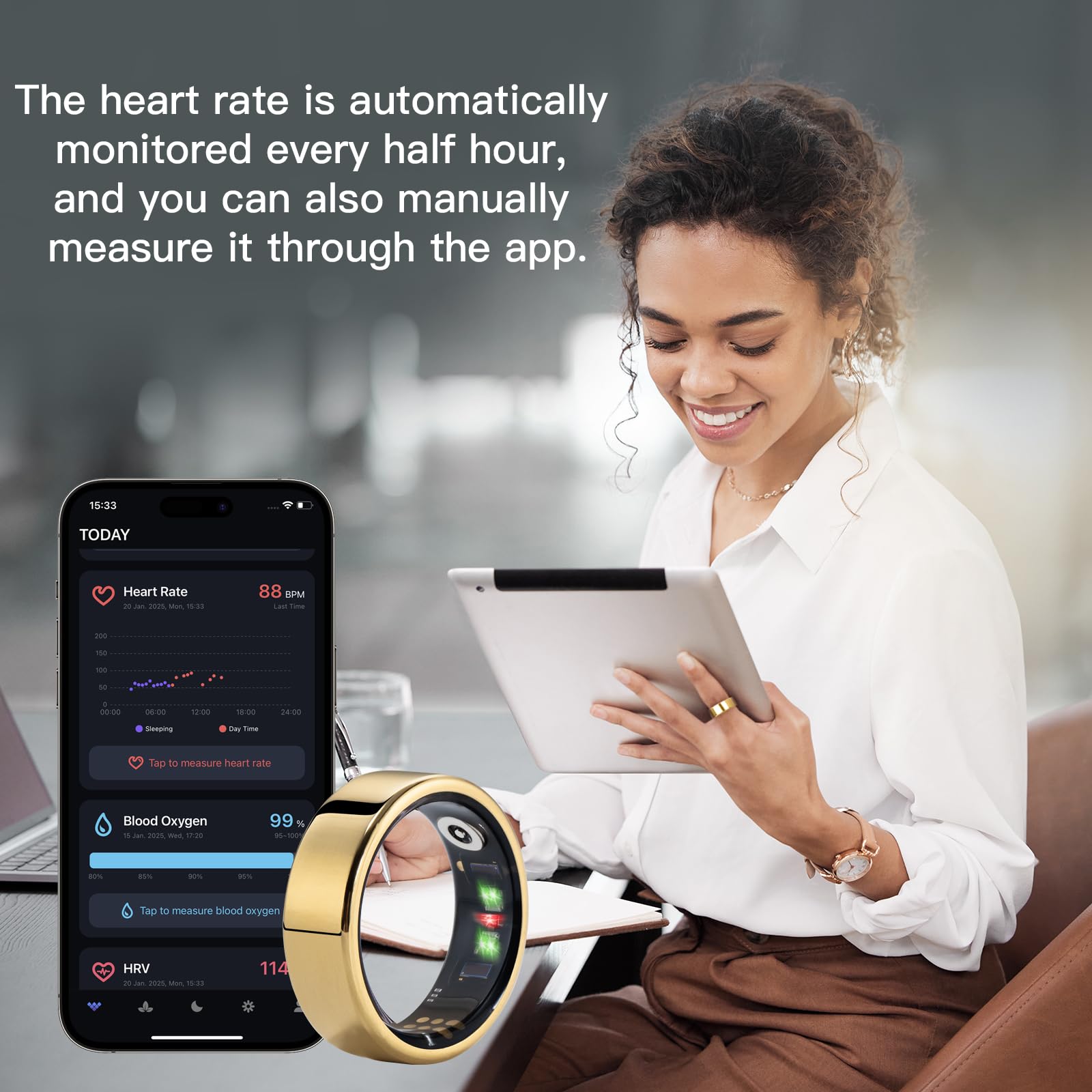 Smart Ring Health Tracker - Fitness & Sleep Monitor with Heart Rate, Blood Oxygen & Bluetooth - Water Resistant Activity Tracker for Men & Women - Perfect for Workouts, Sleep Tracking & Daily Health Monitoring