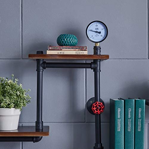 Industrial Rustic Modern Wood Ladder Pipe Wall Shelf - 4-Tier Pipe Design Bookshelf for DIY Home Decor | Perfect for Living Room, Bedroom & Office Storage Organization