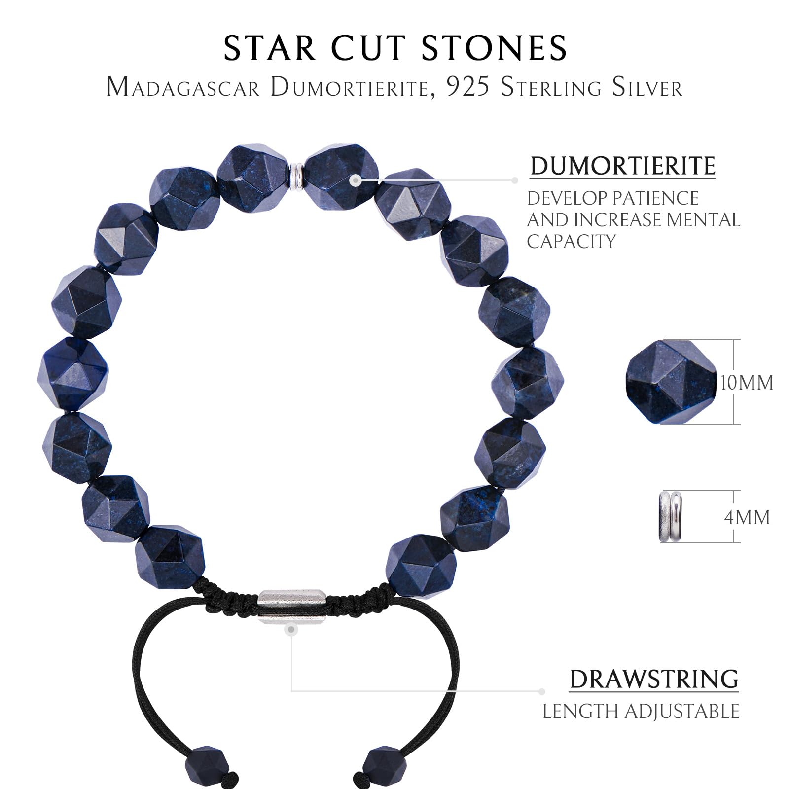 10mm Natural Stone Beaded Bracelet for Men with Sterling Silver Closure - Handmade Braided Beaded Bracelet - Spiritual Healing Jewelry Gift for Boyfriend, Husband, Father - Perfect for Yoga, Meditation & Daily Wear