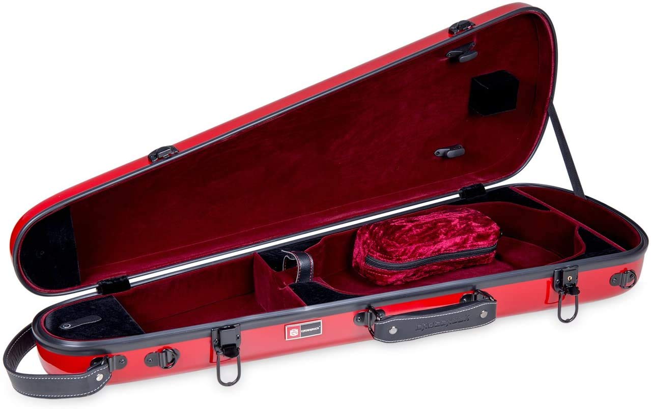 Crossrock CRF1020VRD Fiberglass 4/4 Full Size Violin Case - Red Backpack Style | Professional Violin Storage & Travel Protection for Musicians