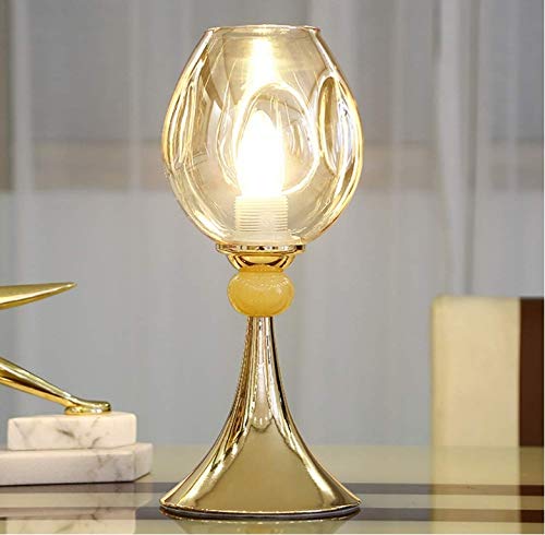 WNDFX Dimmable Goblet Glass Table Lamp with Remote Control - Adjustable Reading Light for Bedroom, Living Room & Office - Elegant Wrought Iron Desk Lamp Decor for Girls & Women - Perfect for Night Reading, Study & Home Decor