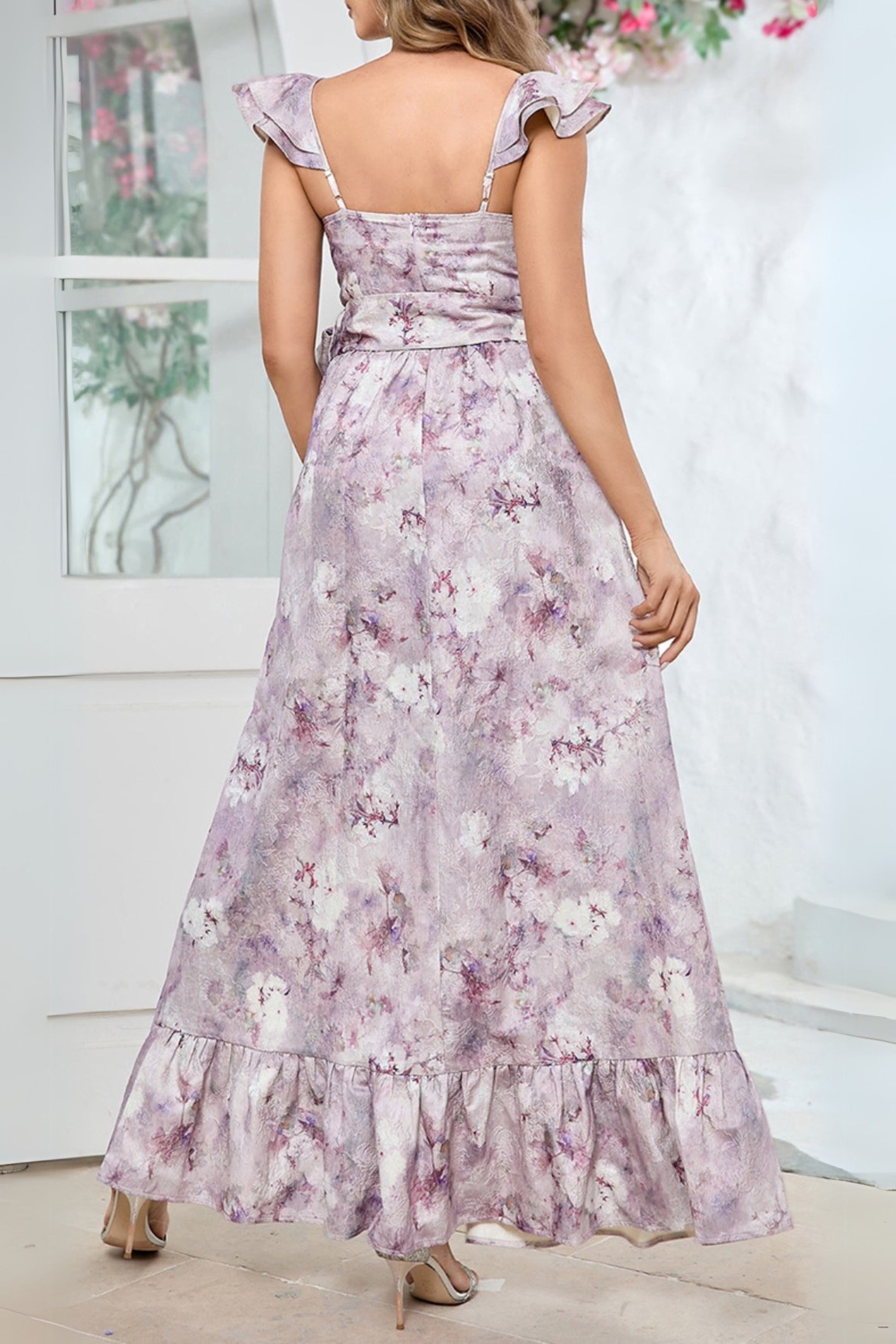 Croix Purple Floral Printed Maxi Dress - Elegant Long Flowy Summer Dress for Women, Perfect for Beach Vacations, Weddings & Casual Outings