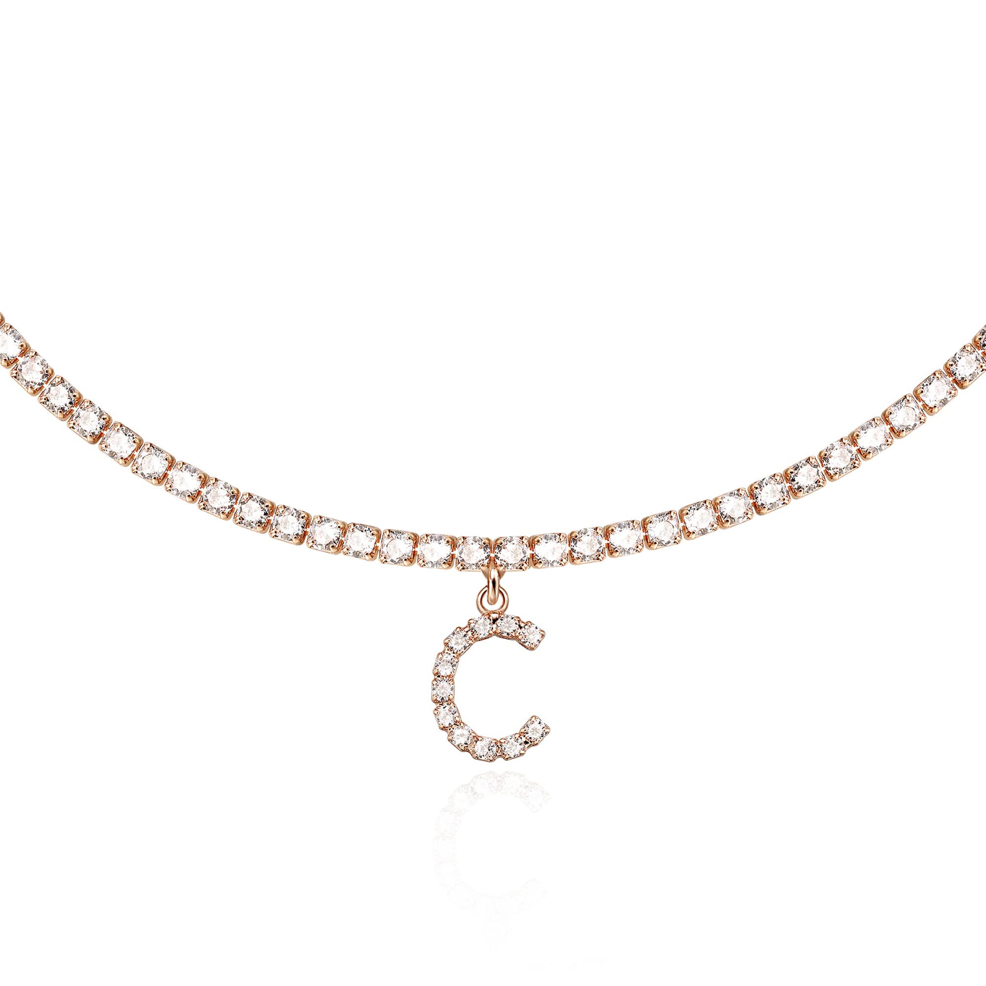 14K Gold Plated Letter Necklace - Personalized Initial Choker with Iced CZ Diamonds for Women | Elegant Tennis Chain Jewelry for Date Night, Gift Giving & Everyday Wear