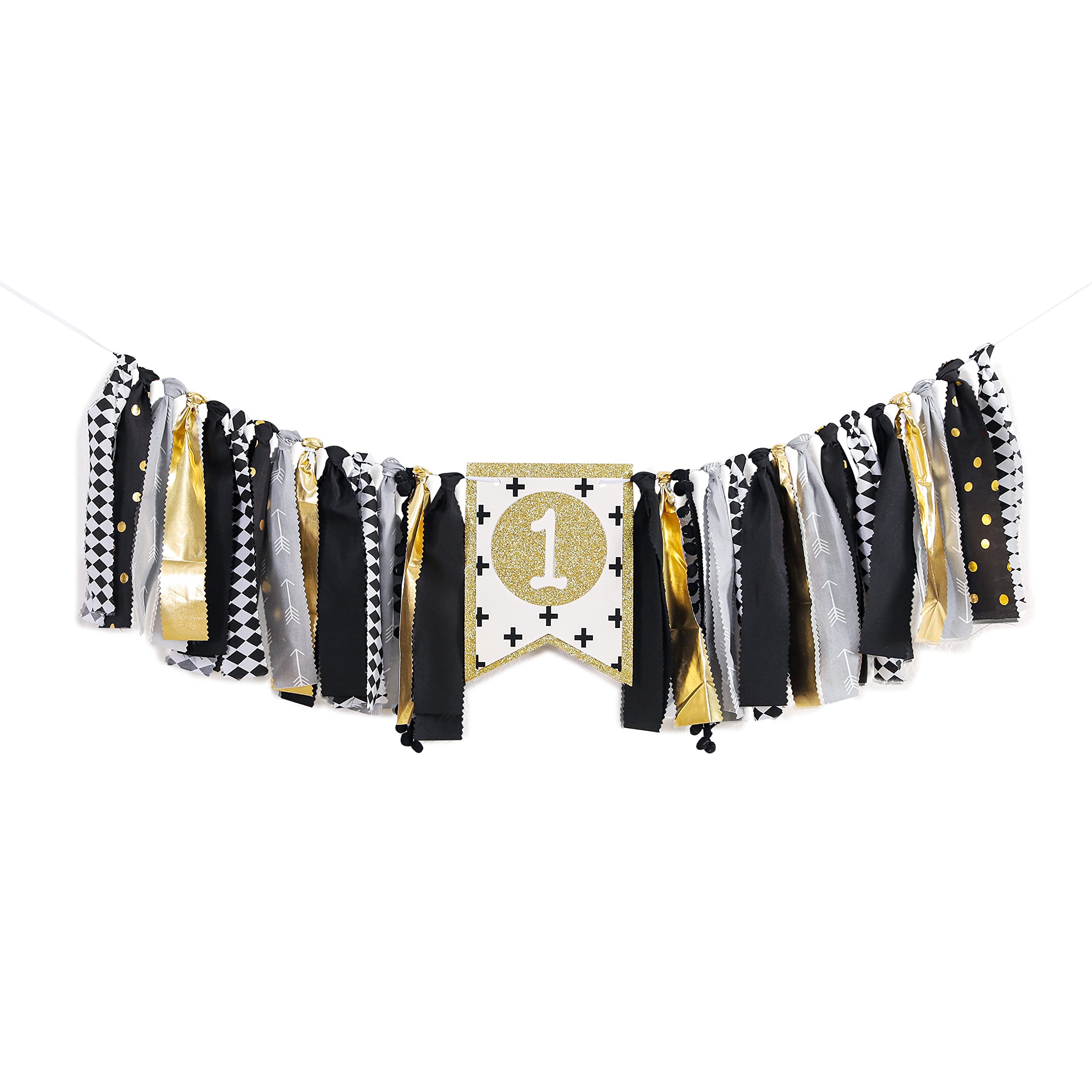 Wild One 1st Birthday Highchair Banner - Black & Gold Baby Birthday Decorations for Kids Party, Photo Booth Props & Party Supplies | Perfect for 1st Birthday Celebrations, Cake Smash Photos & Nursery Decor
