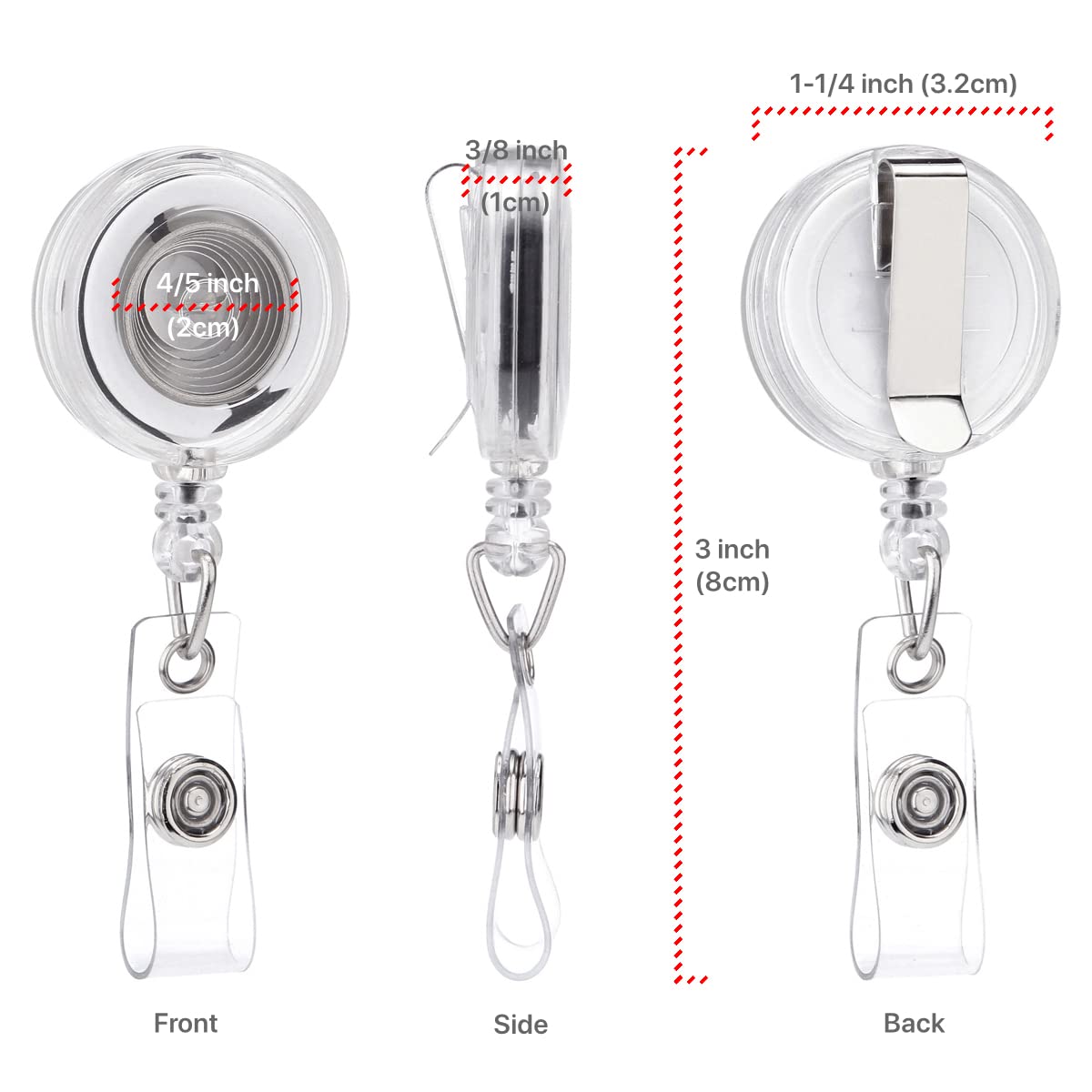 Retractable Badge Reel with Belt Clip - 2 Pack Clear Translucent ID Badge Holder with 29