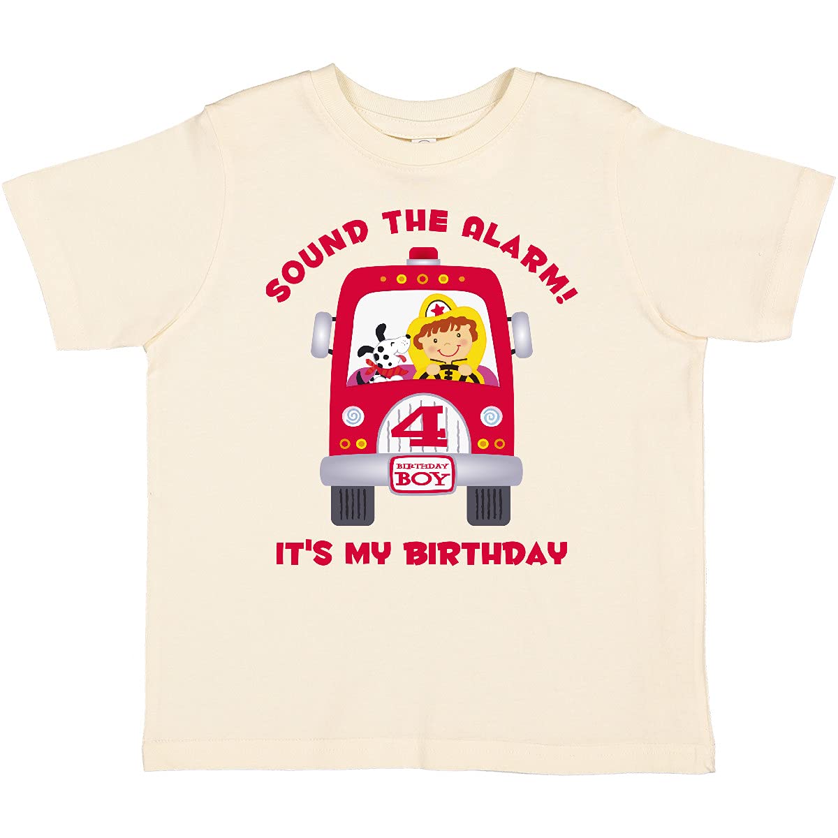 Inktastic Fire Truck 4th Birthday Boy Toddler T-Shirt - Fun Party Outfit for Kids Birthday Celebration