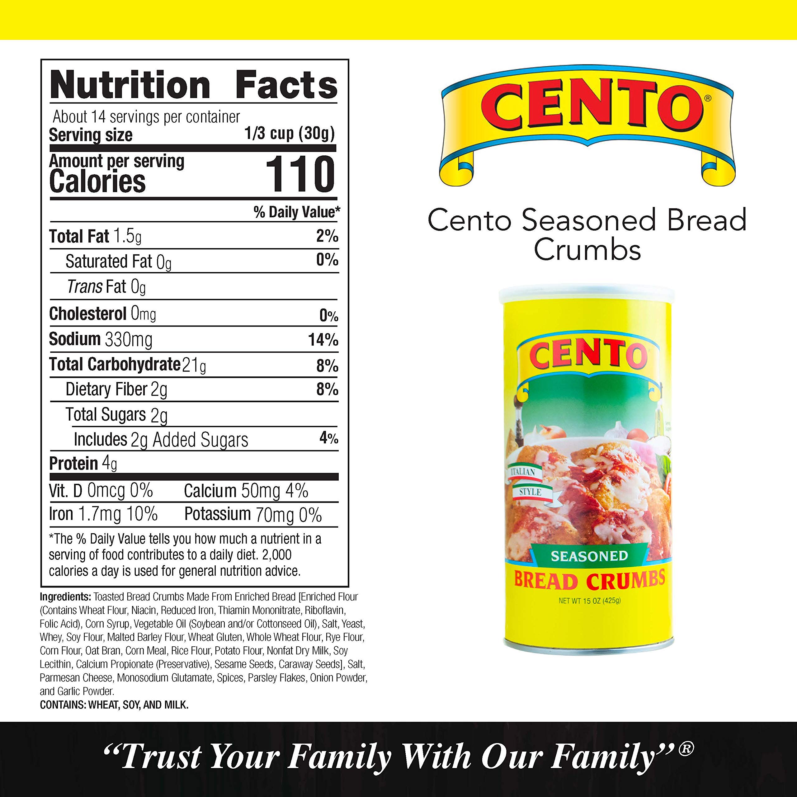 Cento Seasoned Italian Bread Crumbs - 15oz Cans (Pack of 12) | Perfect for Meatballs, Chicken Cutlets & Italian Cooking | Premium Panko-Style Breadcrumbs for Baking & Frying