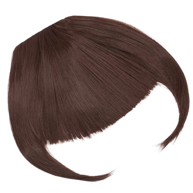 PARTYCART Clip-In Bangs Hair Extension - Thick Natural Full Front Straight Fringe with Temples | One Piece Hairpiece for Instant Hairstyle (Brown) | Perfect for Cosplay, Costume Parties & Everyday Wear
