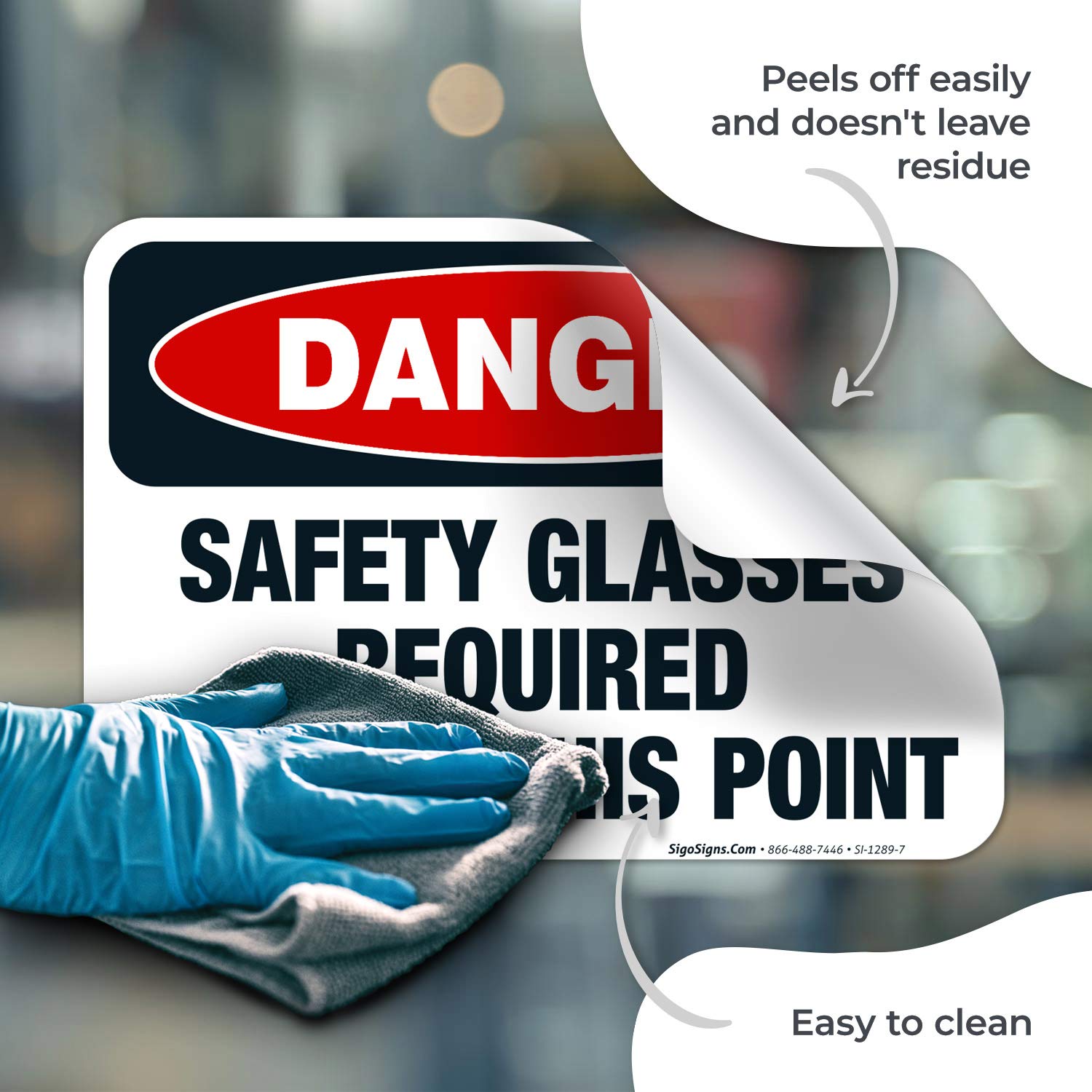 Danger Safety Glasses Required Beyond This Point Sign - OSHA Compliant 10x7 Inches, 4 Mil Vinyl Decal Sticker - Weather Resistant, UV Protected, Long Lasting - Made in USA - Perfect for Construction Sites, Warehouses & Industrial Areas
