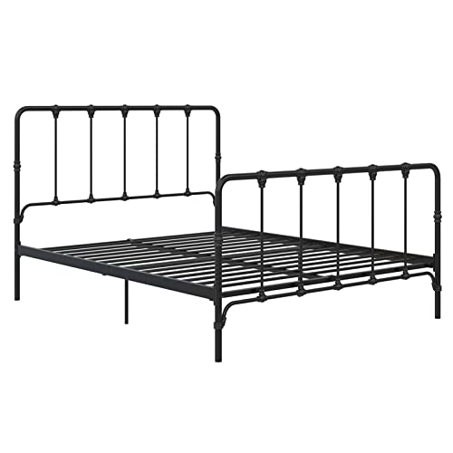 Pemberly Row Full Size Metal Bed Frame with Under Bed Storage - Black | Space-Saving Bedroom Furniture for Small Spaces & Guest Rooms