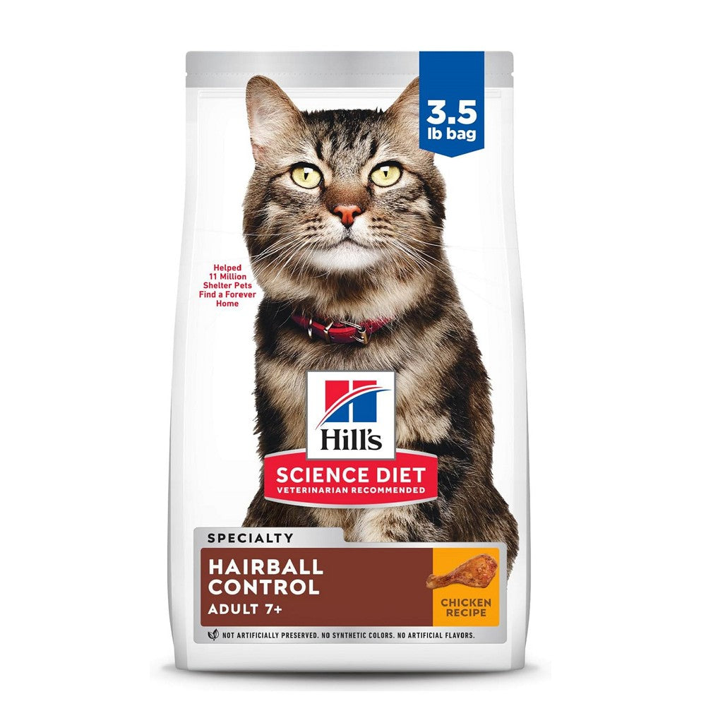 Science Diet Hairball Control Chicken Recipe Dry Cat Food for Adult Cats 7+ Years - Helps Reduce Hairballs & Supports Digestive Health - Perfect for Indoor Cats & Long-Haired Breeds