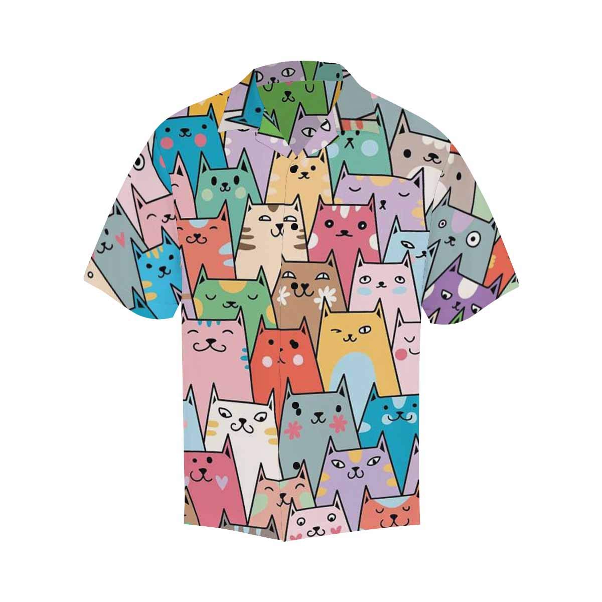 **InterestPrint Men's Hawaiian Shirt - Short Sleeve V-Neck Button Down Shirt with Colorful Cat Print | Casual Beachwear, Summer Vacation, Luau Party Outfit**