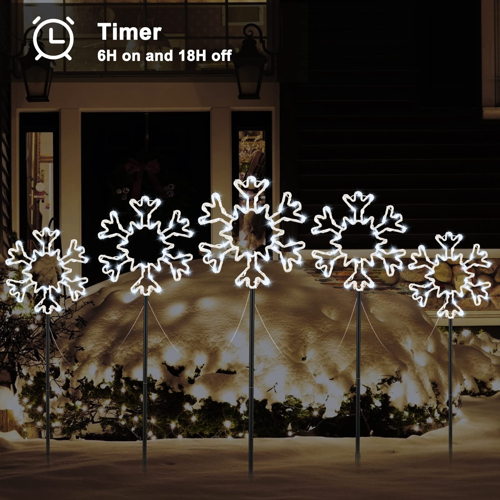 10 Large Snowflake Christmas Pathway Lights Outdoor Decorations - Weatherproof Yard Stake Lights for Patio, Driveway, Sidewalk & Walkway | Perfect for Holiday Decor, Winter Weddings & Festive Outdoor Lighting