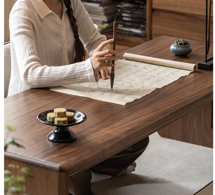 Premium Black Walnut Solid Wood Modern Coffee Table - Mid-Century Style Living Room Furniture for Home & Office Decor