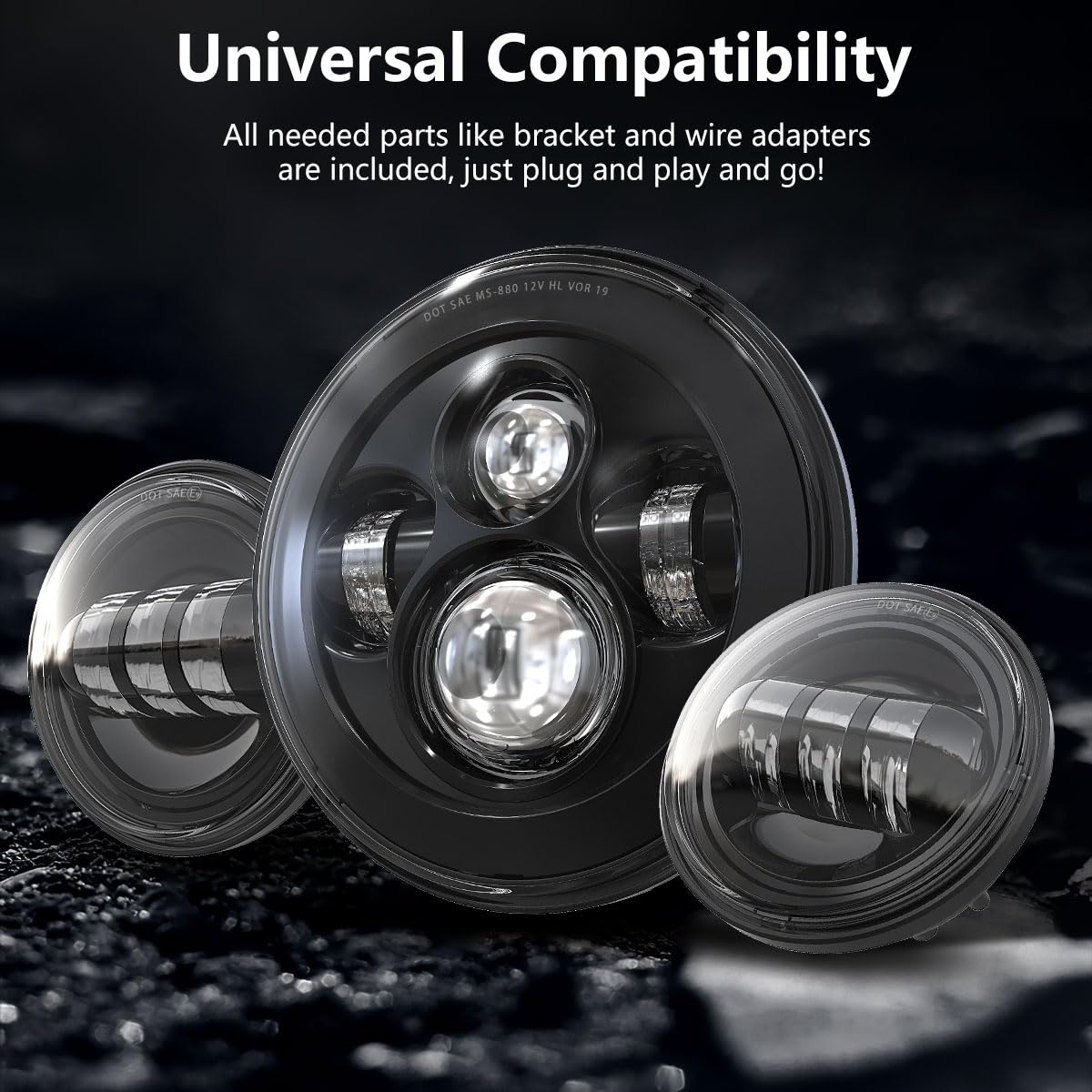 7 Inch LED Headlight & 4.5 Inch Fog Lights with Mounting Ring - Compatible with Harley Touring, Road King, Ultra Classic, Electra Glide, Street Glide, Trike, CVO, Heritage Softail, Slim, Deluxe, Fat Boy - High Visibility for Night Riding & Off-Road Adventures