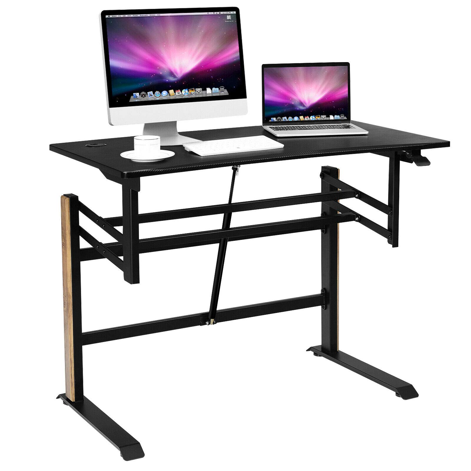 Ergonomic Pneumatic Height Adjustable Standing Desk - Sit Stand Computer Workstation for Home & Office | Study, Work, Gaming Desk with Sturdy Steel Frame & Smooth Lift Mechanism | Perfect for Remote Work, Online Classes & Productivity Boost