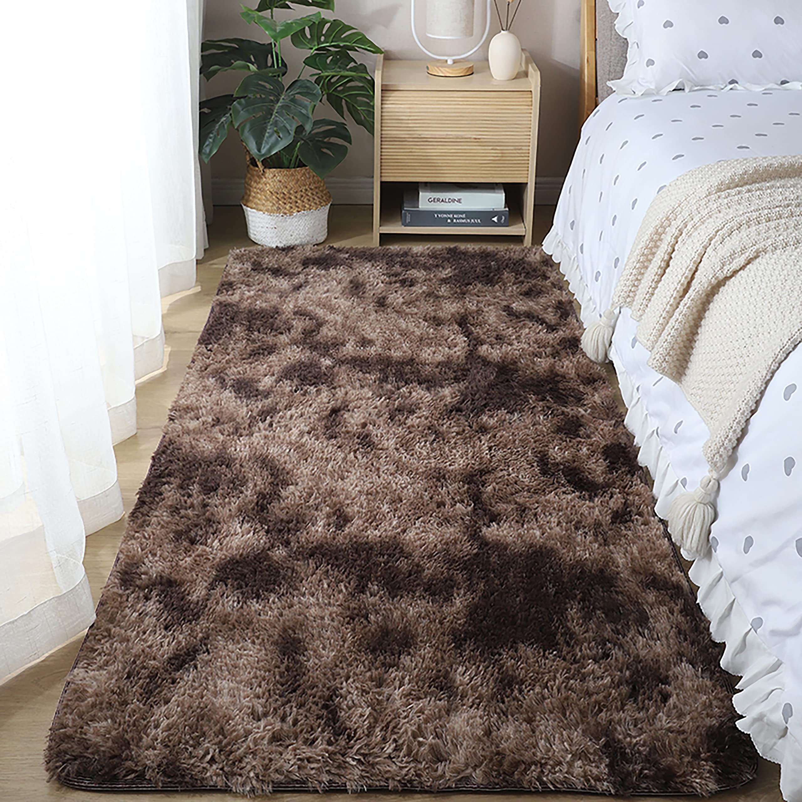 Extra Large Fluffy Shag Area Rug 8x10 Feet - Plush Shaggy Carpet for Living Room, Bedroom, Kids Room - Soft Furry Floor Mat for Boys, Girls & Teens - Gradient Coffee Color - Perfect for Cozy Spaces, Playrooms & Dorm Decor