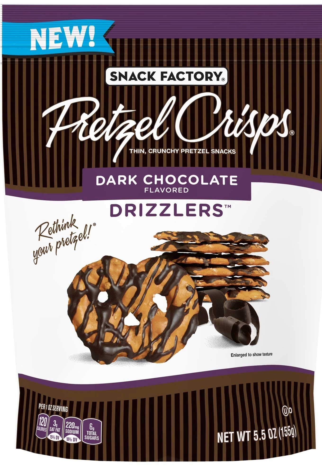 Dark Chocolate Pretzel Crisps Drizzlers - 5.5oz (12 Pack) | Crunchy Sweet & Salty Snack for Parties, Office & Movie Nights