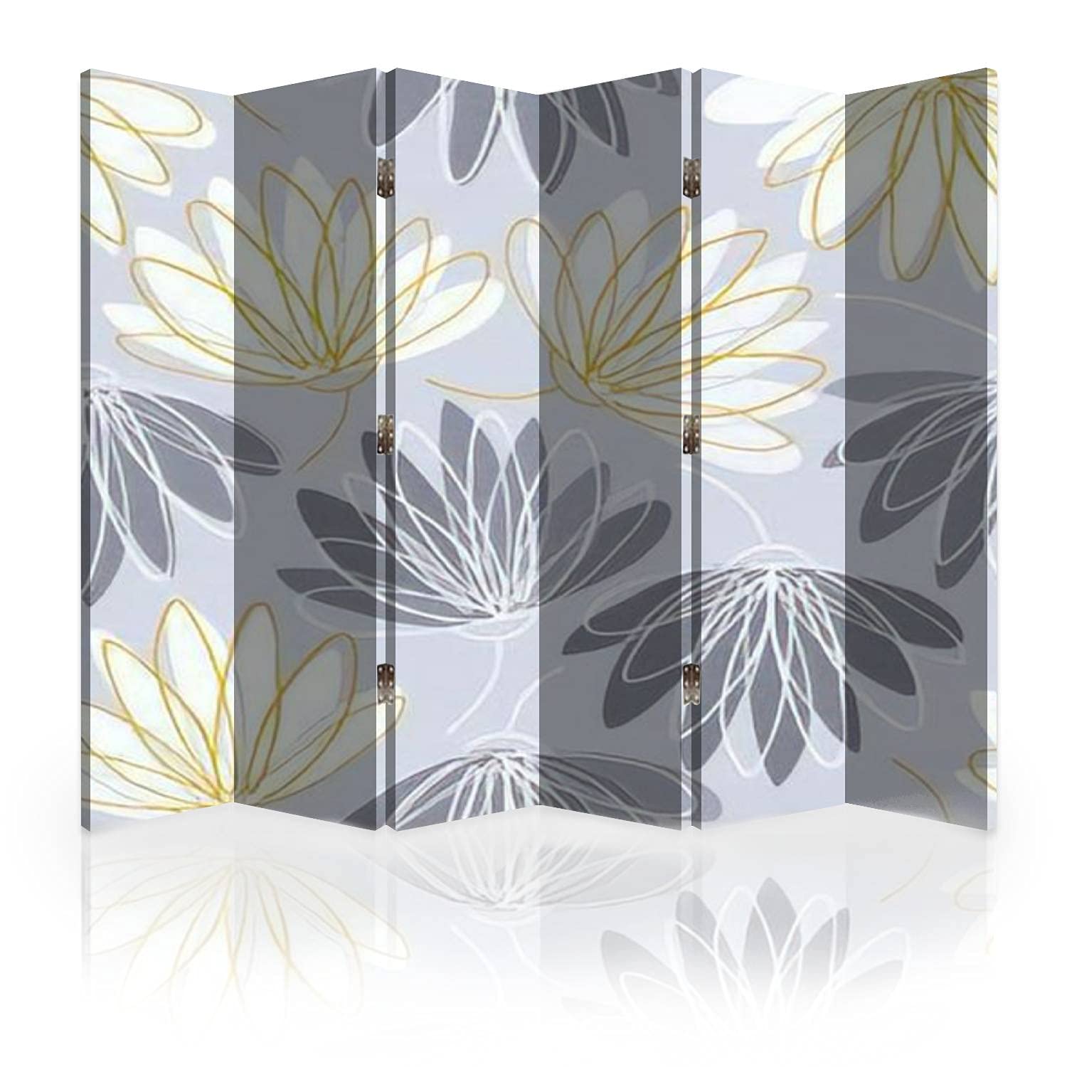 Hand-Painted Water Lilies Canvas Room Divider - 6-Panel Gray Beige & White Folding Privacy Screen for Home, Office, and Events | Seamless Room Separator & Wall Partition for Living Rooms, Bedrooms, and Studios