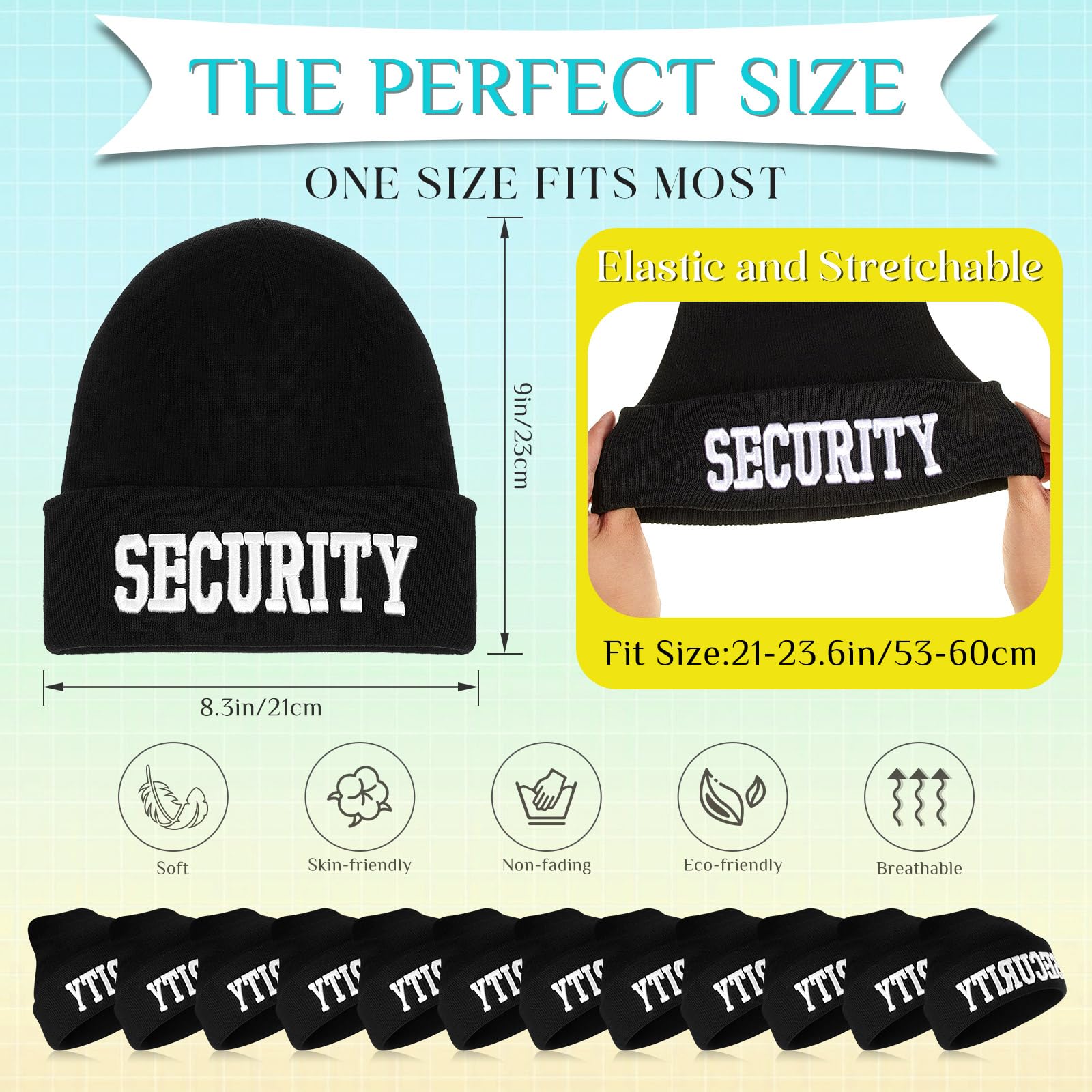 Panitay 12 Pack Cuffed Knit Beanie Hats - Embroidered Winter Skull Caps for Men & Women (Black, White, Security) - Warm Fleece Lined Beanies for Cold Weather, Outdoor Sports & Street Fashion