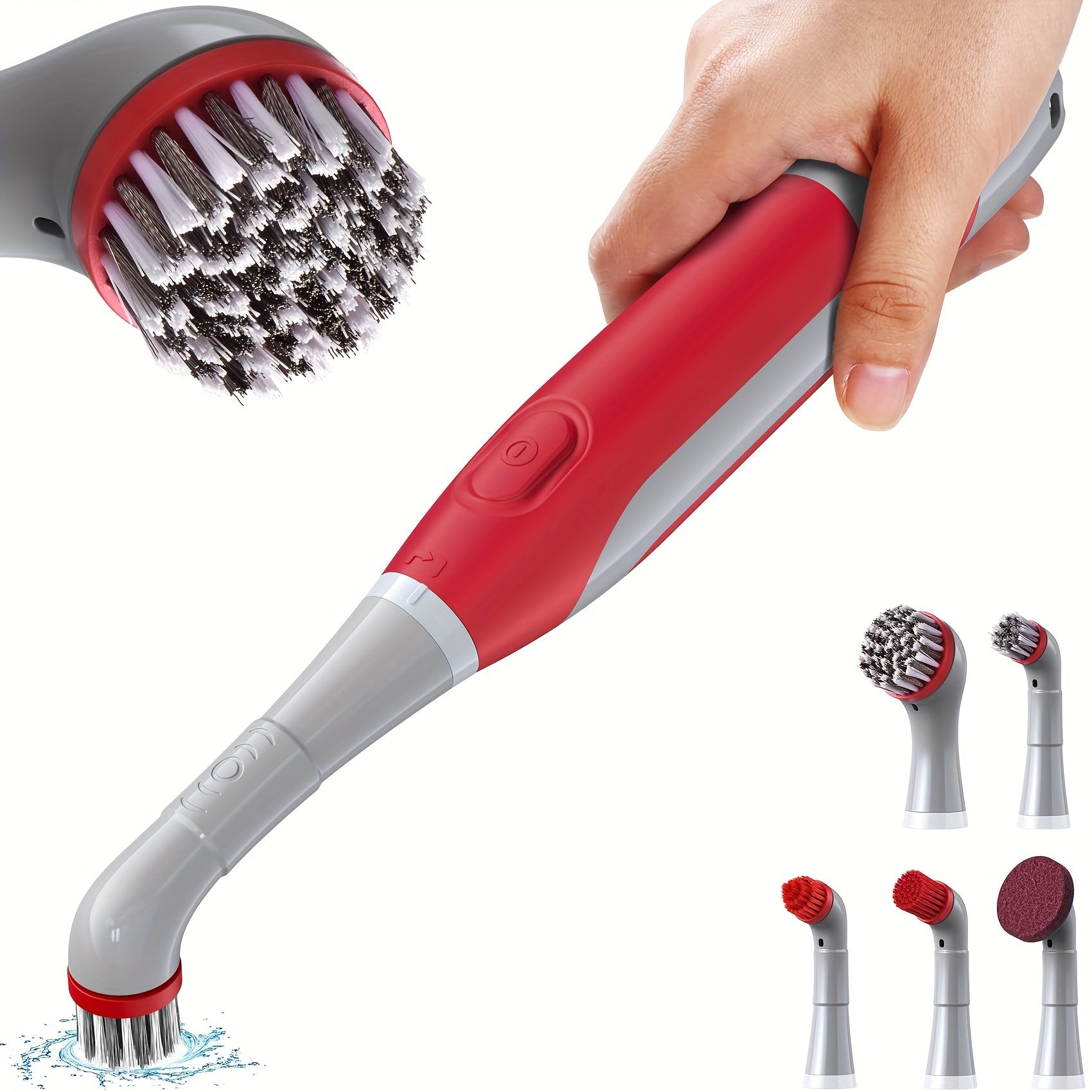 Mpow Electric Cleaning Brush - Rechargeable Scrubber for Bathroom, Kitchen, Tiles & Grout - Waterproof Deep Cleaning Brush with 4 Replaceable Heads (White/Red) - Perfect for Shower, Sink & Household Cleaning