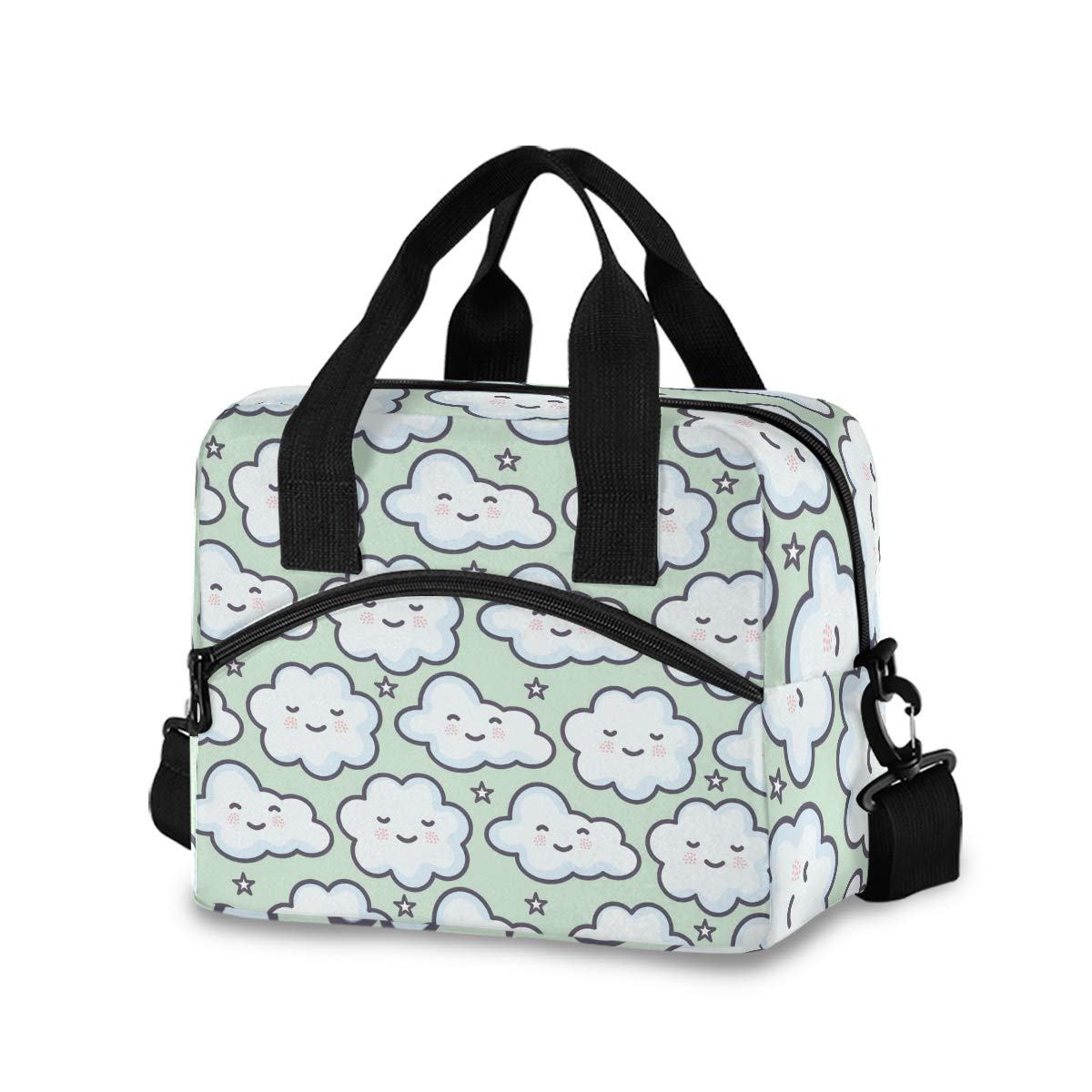 Insulated Kawaii Lunch Bag for Women & Men - Reusable Cooler Tote with Detachable Shoulder Strap | Perfect for Work, School, Picnic & Outdoor Activities | Cute Clouds Sky Weather Design