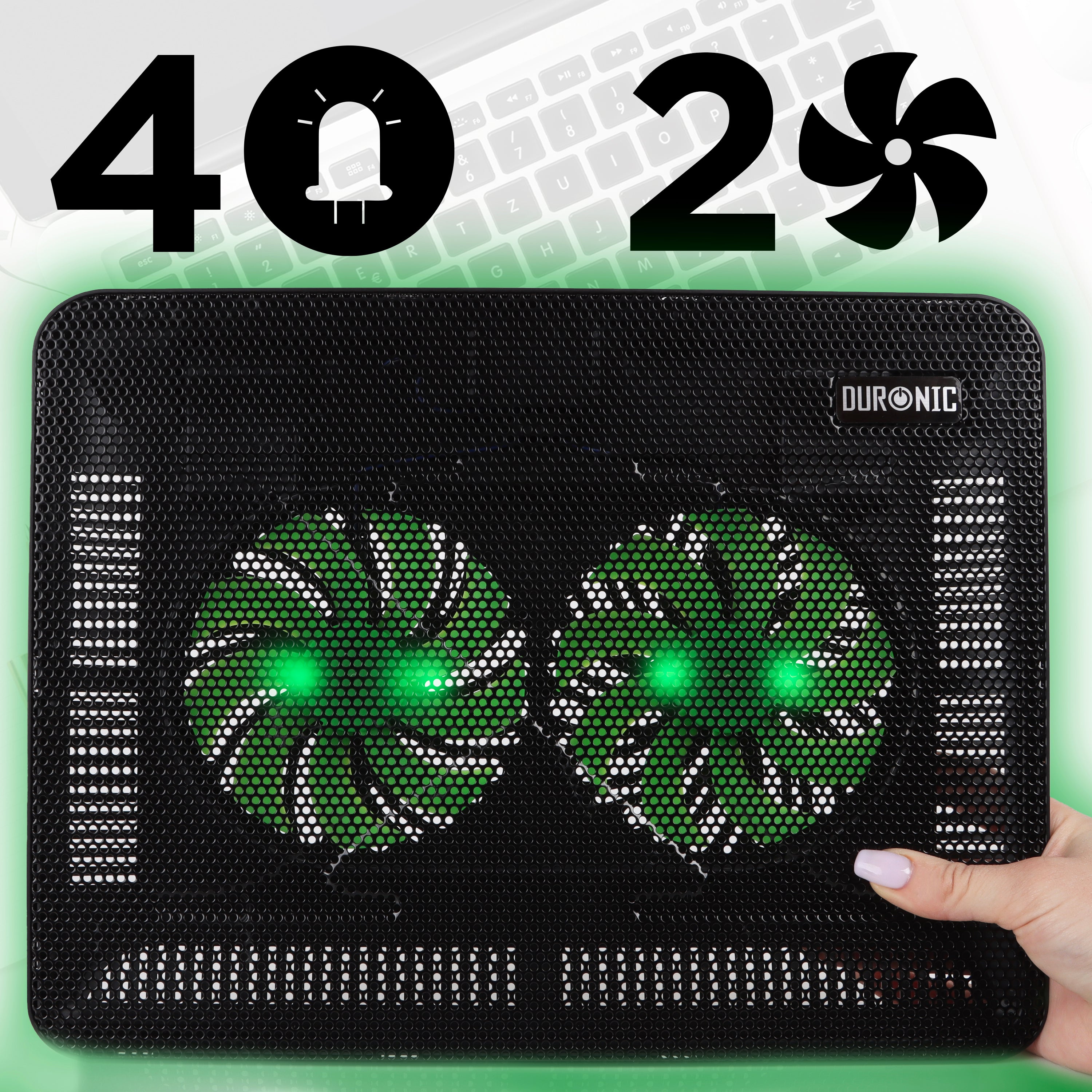 Duronic LC2 Laptop Cooling Pad with Dual 1200 RPM Fans - Adjustable Ergonomic Cooler Stand for 11-17 Inch Laptops, Lightweight Design with LED Lights | Ideal for Gaming, Office Work & Study Sessions
