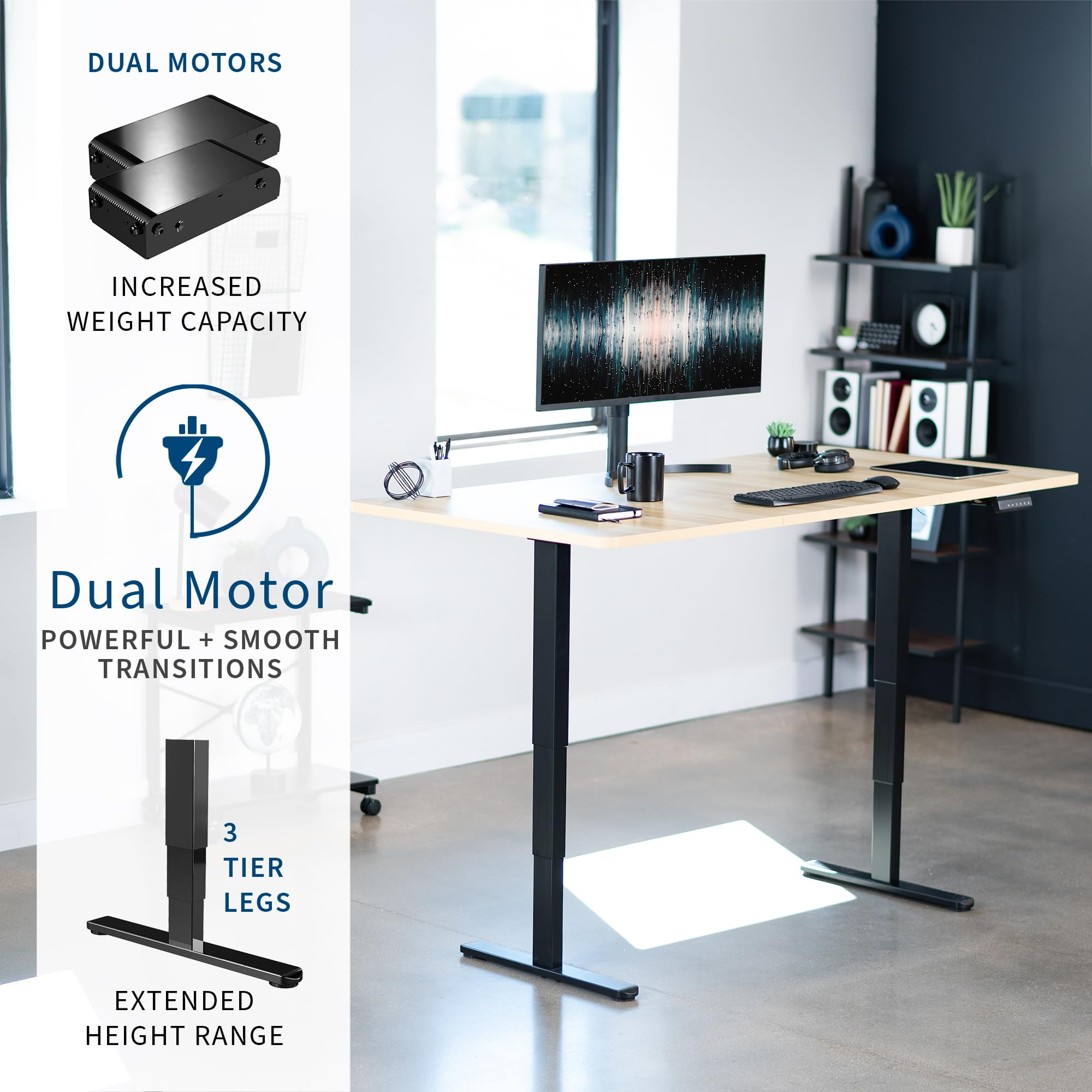 VIVO Electric 71 x 36 Inch Adjustable Height Standing Desk with Dual Motor & Memory Controller, Light Wood Top & Black Frame (DESK-KIT-2B7C-36) - Perfect for Home Office, Gaming Setup, and Workspace Ergonomics