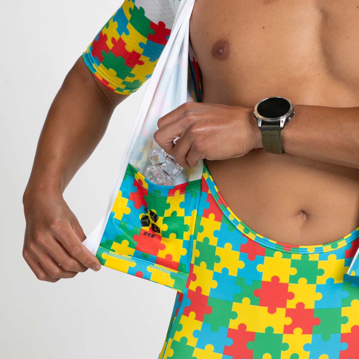 Men's Limited Edition Tri Aero FZ Racing Suit with Autism Puzzle Design - High-Performance Motorcycle Gear for Track & Road Racing