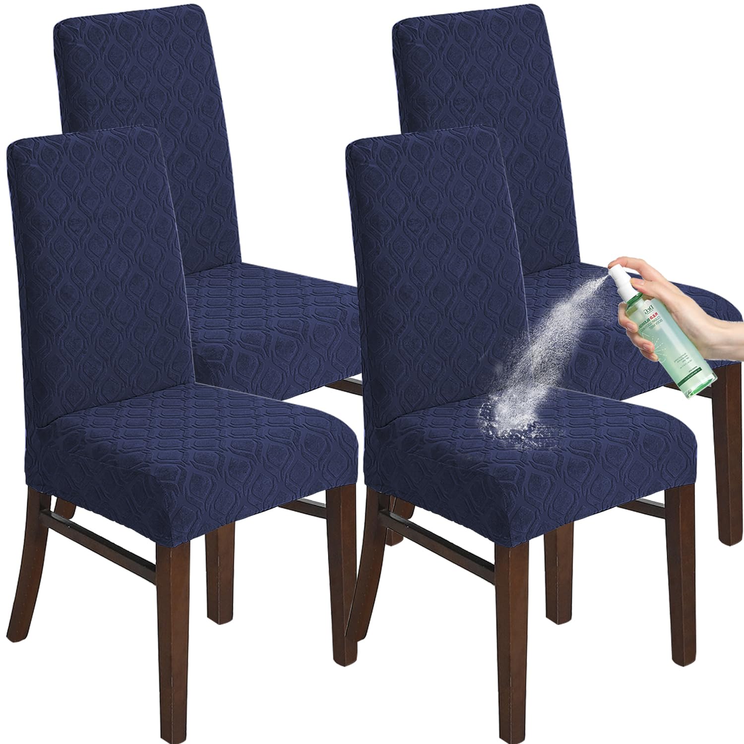 2023 Newest Jacquard High Stretchy Dining Chair Covers - Washable & Removable Kitchen Chair Slipcovers, Set of 4 (Navy Blue) - Perfect for Dining Room, Restaurant & Home Decor Protection