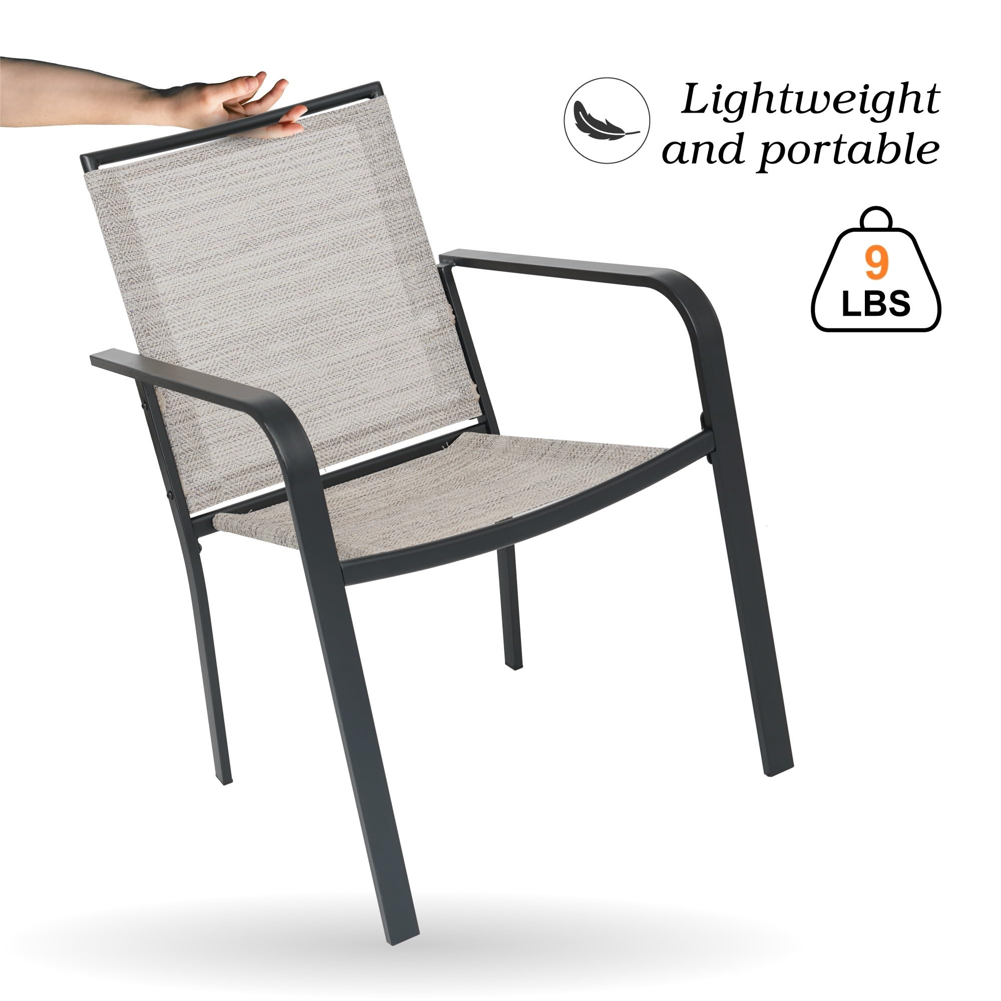Anumutig 5-Piece Outdoor Dining Set - 35'' Square Table with 4 Stackable Patio Chairs, All-Weather Wicker Furniture in Beige Gray - Perfect for Backyard, Patio, Garden & Poolside Dining