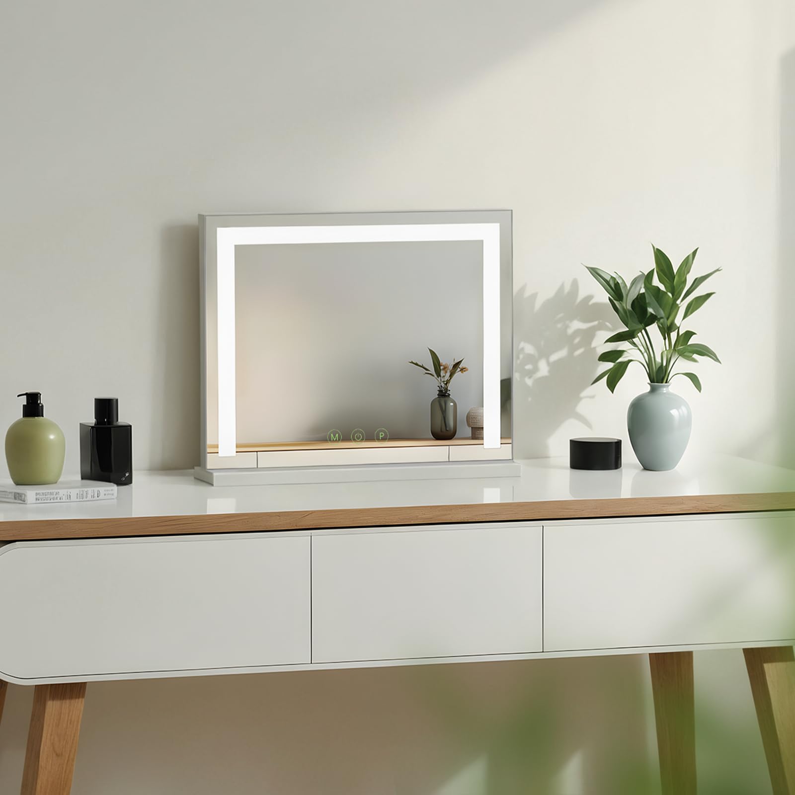 Hollywood Vanity Mirror with LED Lights - 60x52cm Makeup Mirror with 3 Color Lighting, Dimmable Touch Control, White | Perfect for Home Dressing Table, Beauty Salon & Professional Makeup Artists