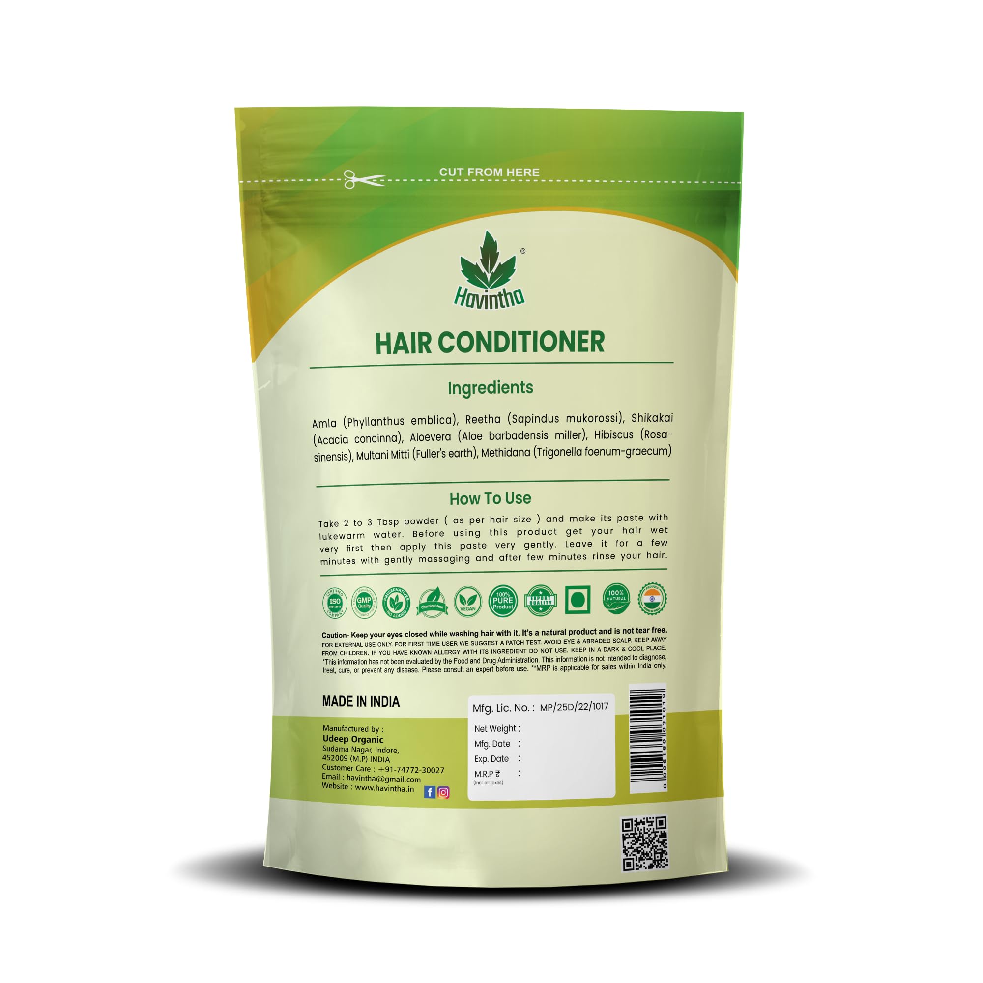 Havintha Herbal Natural Hair Conditioner for Men & Women - All Hair Types, Smooths Dry & Frizzy Hair, Repairs Damaged & Weak Hair, Improves Hair Texture - 227g | Perfect for Daily Hair Care & Salon-Quality Results at Home