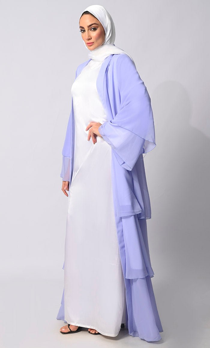Elegant Blue Tiered Shrug with Satin Lining - Women's Fashion Layering Piece for Weddings, Parties & Evening Events