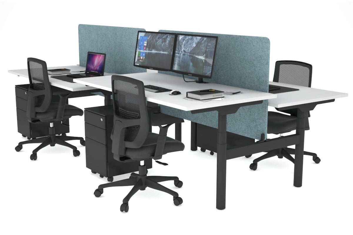 Flexi Premium Height Adjustable 4-Person H-Shaped Office Workbench - 1800L x 800W Black Frame with Cable Management | Ergonomic Standing Desk for Collaborative Workspaces & Home Offices