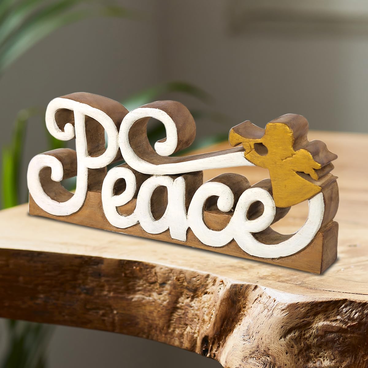 Handcrafted Solid Wood Peace Sign Letters Centerpiece - Farmhouse & Boho Home Decor for Living Room, Bedroom, Coffee Table, Dining Room - Unique Housewarming Gift & Rustic Kitchen Accessories (Perfect for Wall Decor, Shelf Display & Wedding Centerpieces)