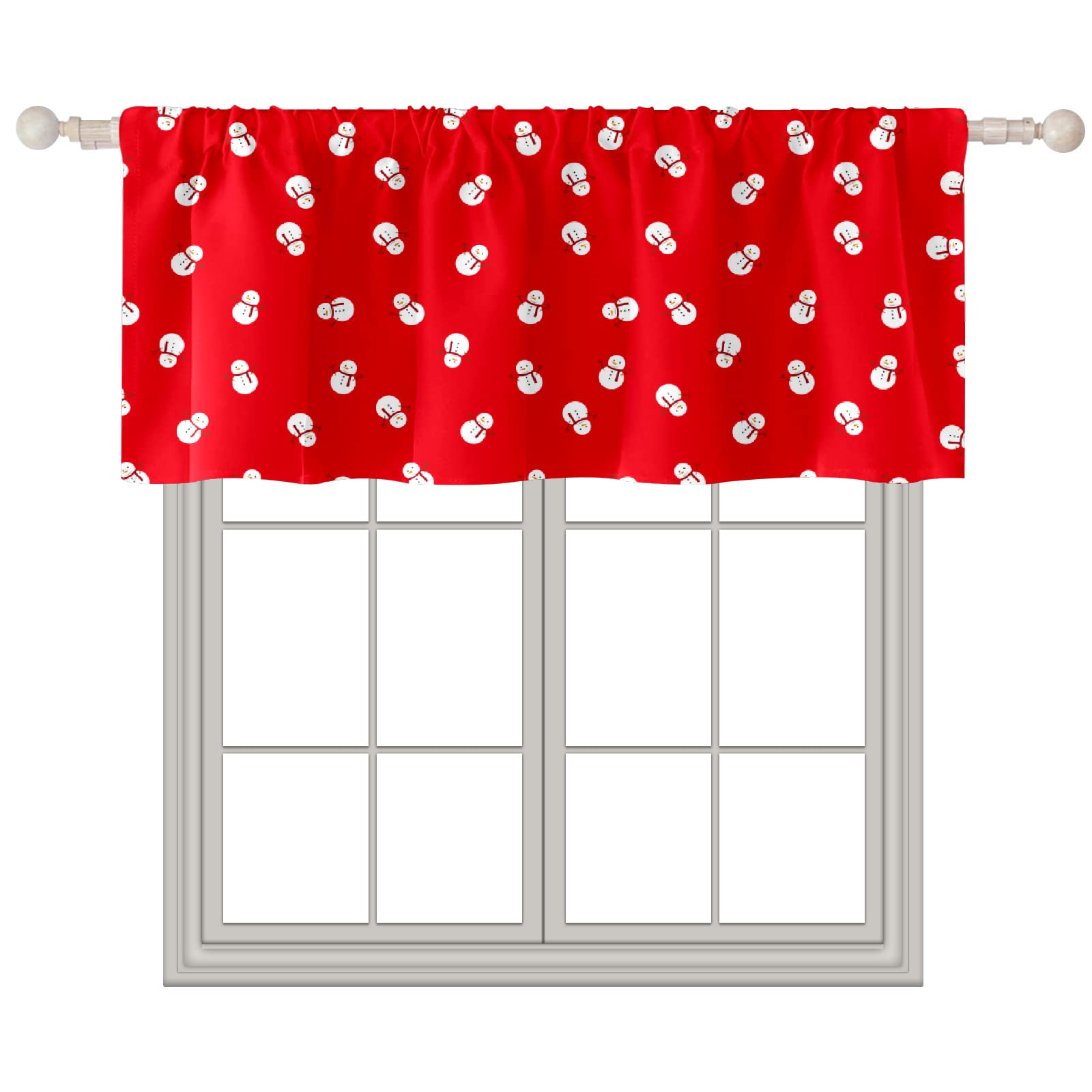 18x52 Inch Snowman Red Pattern Window Valances - Rod Pocket Kitchen & Living Room Curtain Toppers for Bedroom & Short Windows | Cozy Seasonal Home Decor for Christmas & Winter