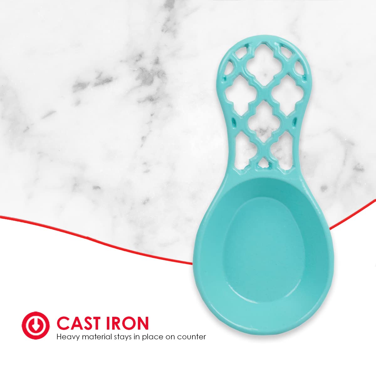 Home Basics Lattice Collection Cast Iron Spoon Rest - Turquoise - Heat Resistant Kitchen Utensil Holder for Cooking, Serving & Dining Decor