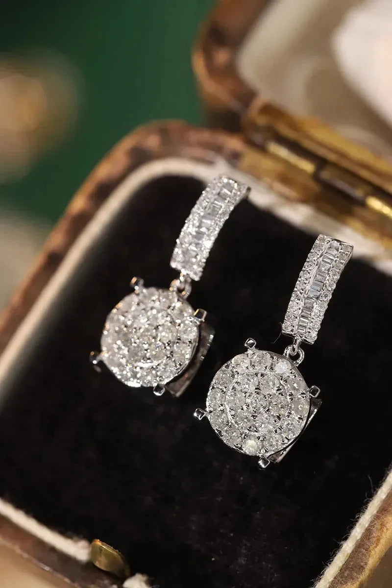 18K White Gold Diamond Drop Earrings for Women - 0.76ct Natural Diamond Stud Earrings, Classic INS Style Party Jewelry - Perfect for Weddings, Anniversaries & Special Occasions